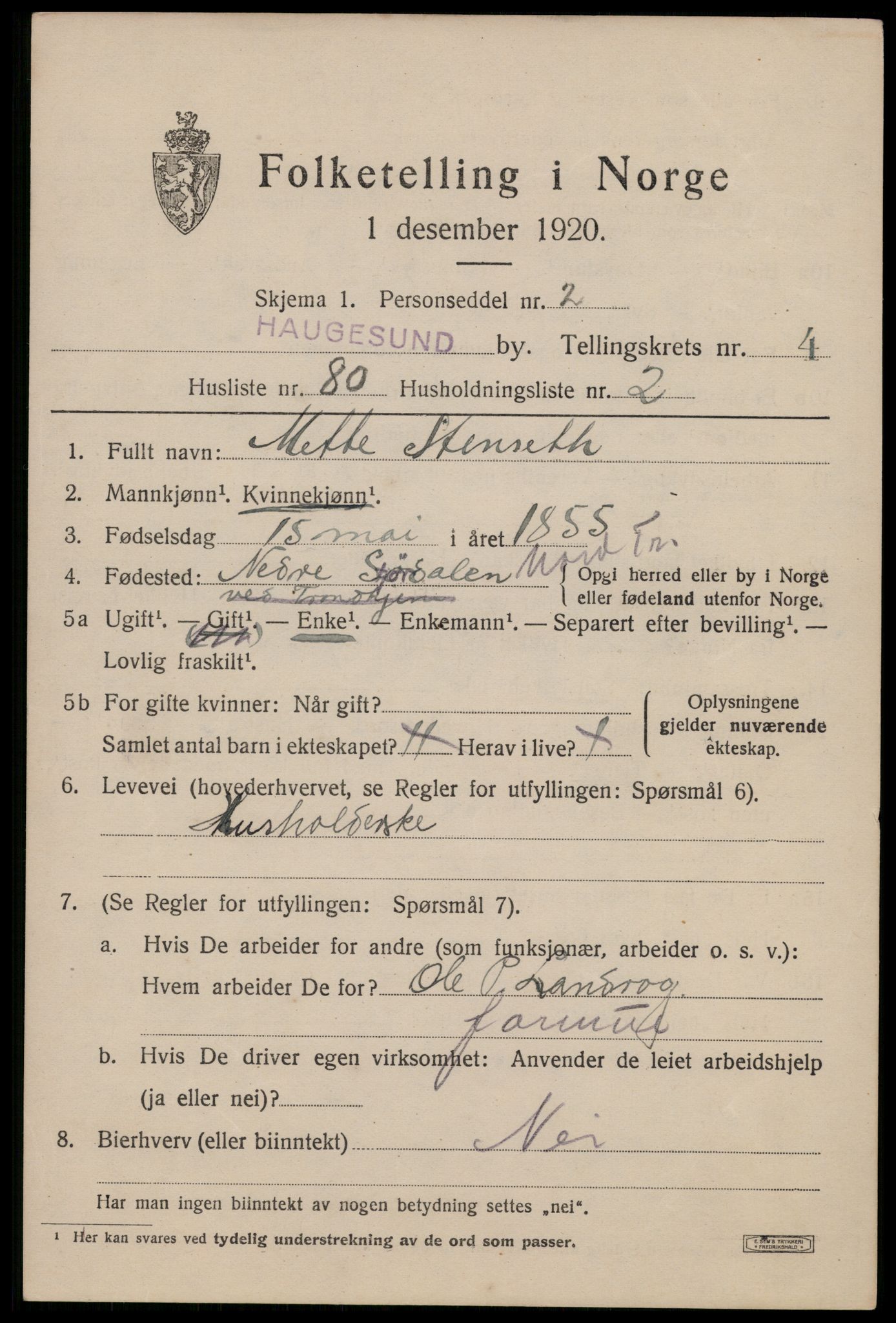 SAST, Folketelling 1920 for 1106 Haugesund kjøpstad, 1920, s. 16865