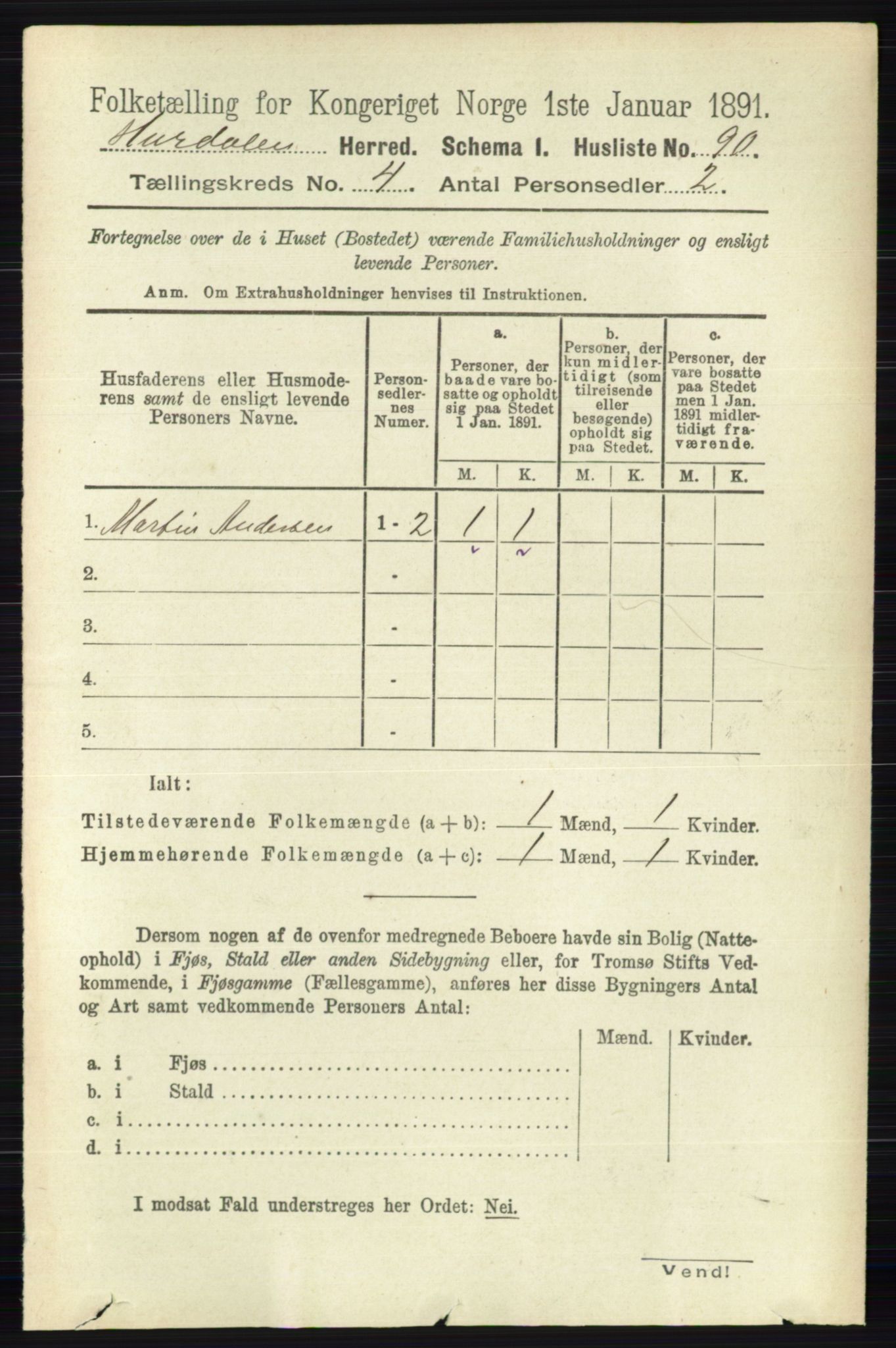 RA, Folketelling 1891 for 0239 Hurdal herred, 1891, s. 1418