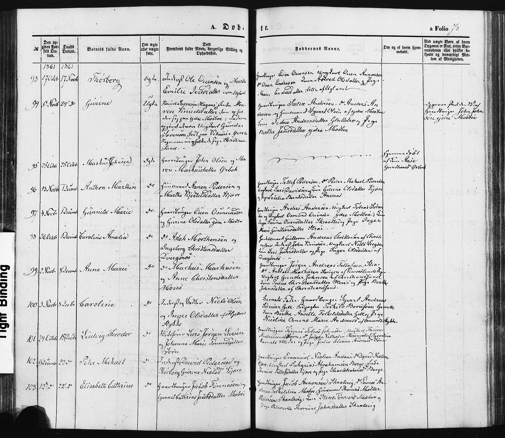 Oddernes sokneprestkontor, AV/SAK-1111-0033/F/Fa/Faa/L0007: Ministerialbok nr. A 7, 1851-1863, s. 75