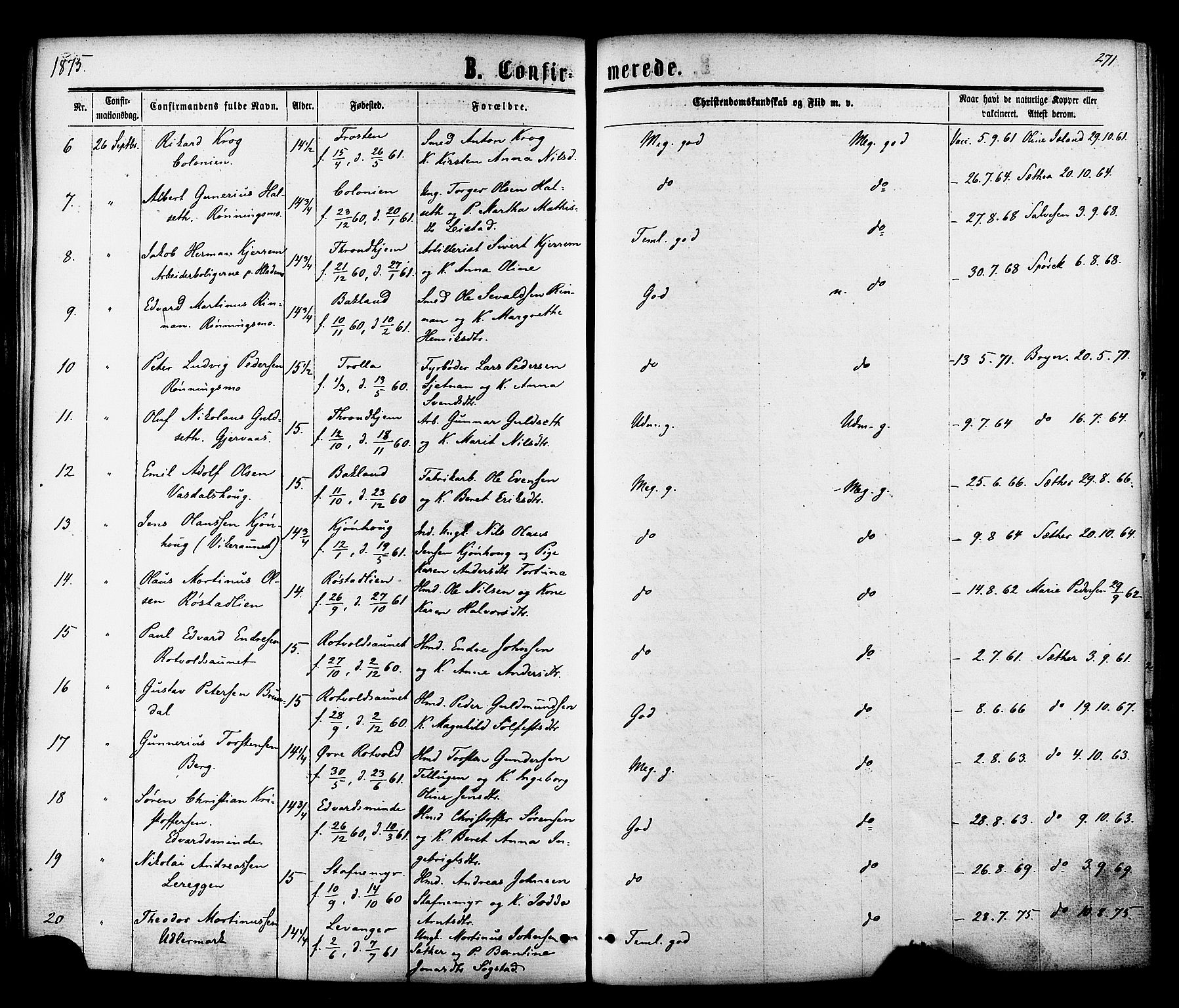 Ministerialprotokoller, klokkerbøker og fødselsregistre - Sør-Trøndelag, SAT/A-1456/606/L0293: Ministerialbok nr. 606A08, 1866-1877, s. 271