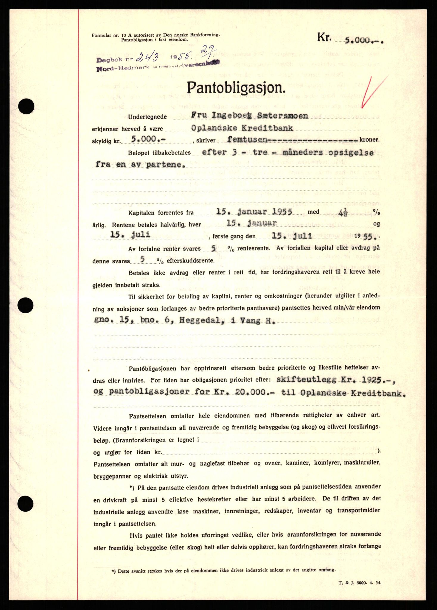 Nord-Hedmark sorenskriveri, SAH/TING-012/H/Hb/Hbf/L0032: Pantebok nr. B32, 1955-1955, Dagboknr: 243/1952