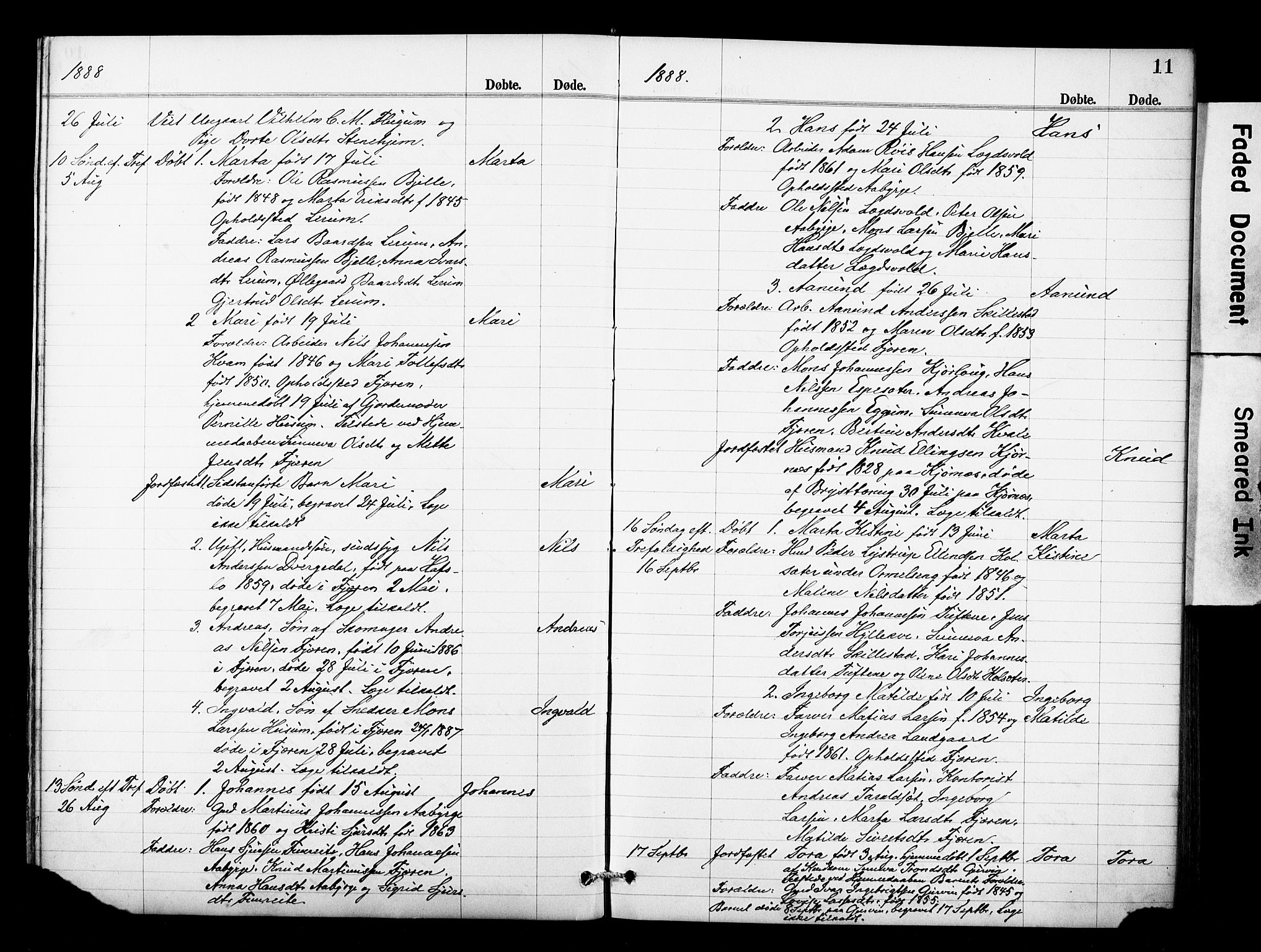 Sogndal sokneprestembete, AV/SAB-A-81301/H/Hab/Haba/L0001: Klokkerbok nr. A 1, 1887-1907, s. 11