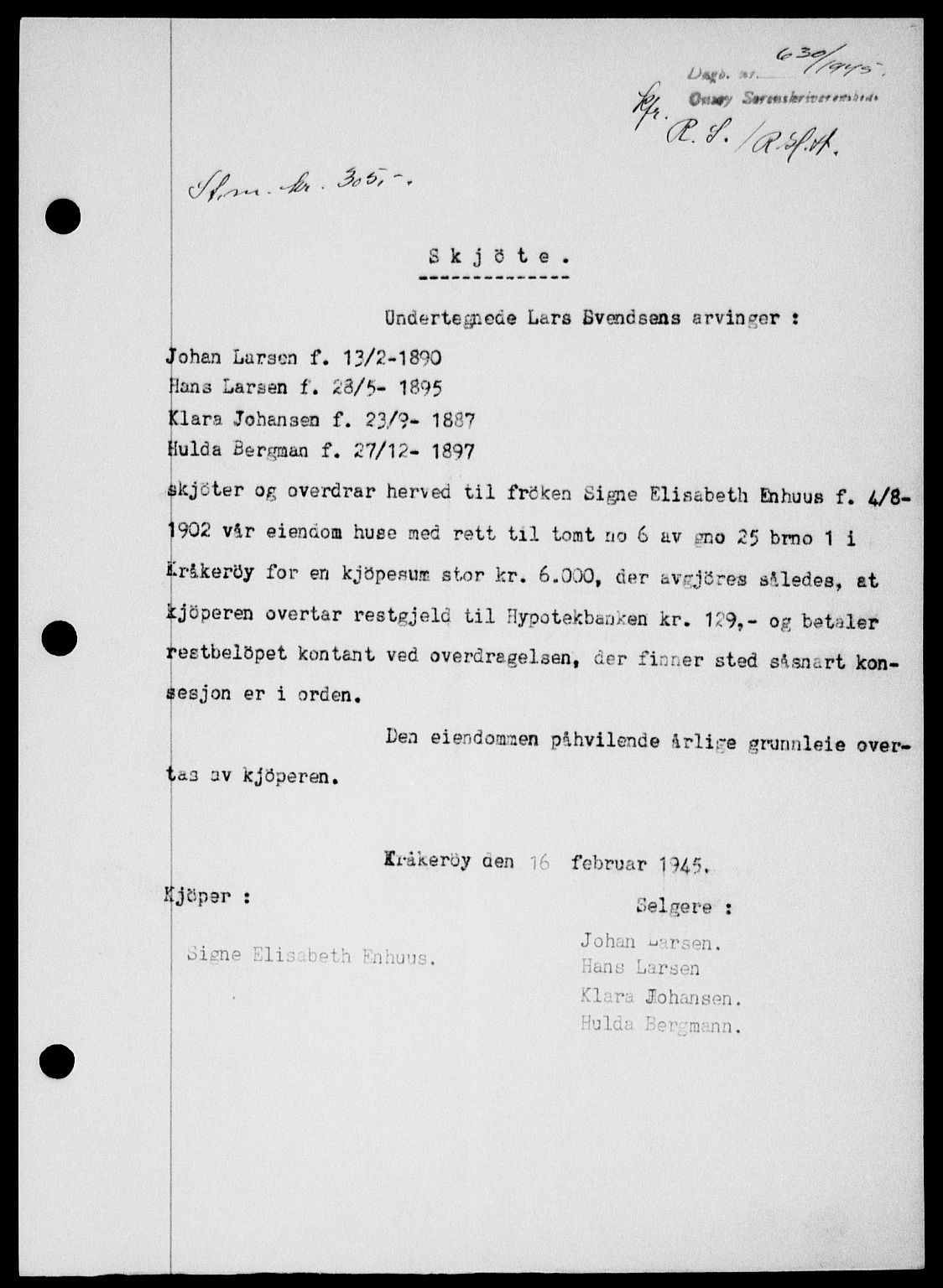 Onsøy sorenskriveri, SAO/A-10474/G/Ga/Gab/L0014: Pantebok nr. II A-14, 1944-1945, Dagboknr: 630/1945