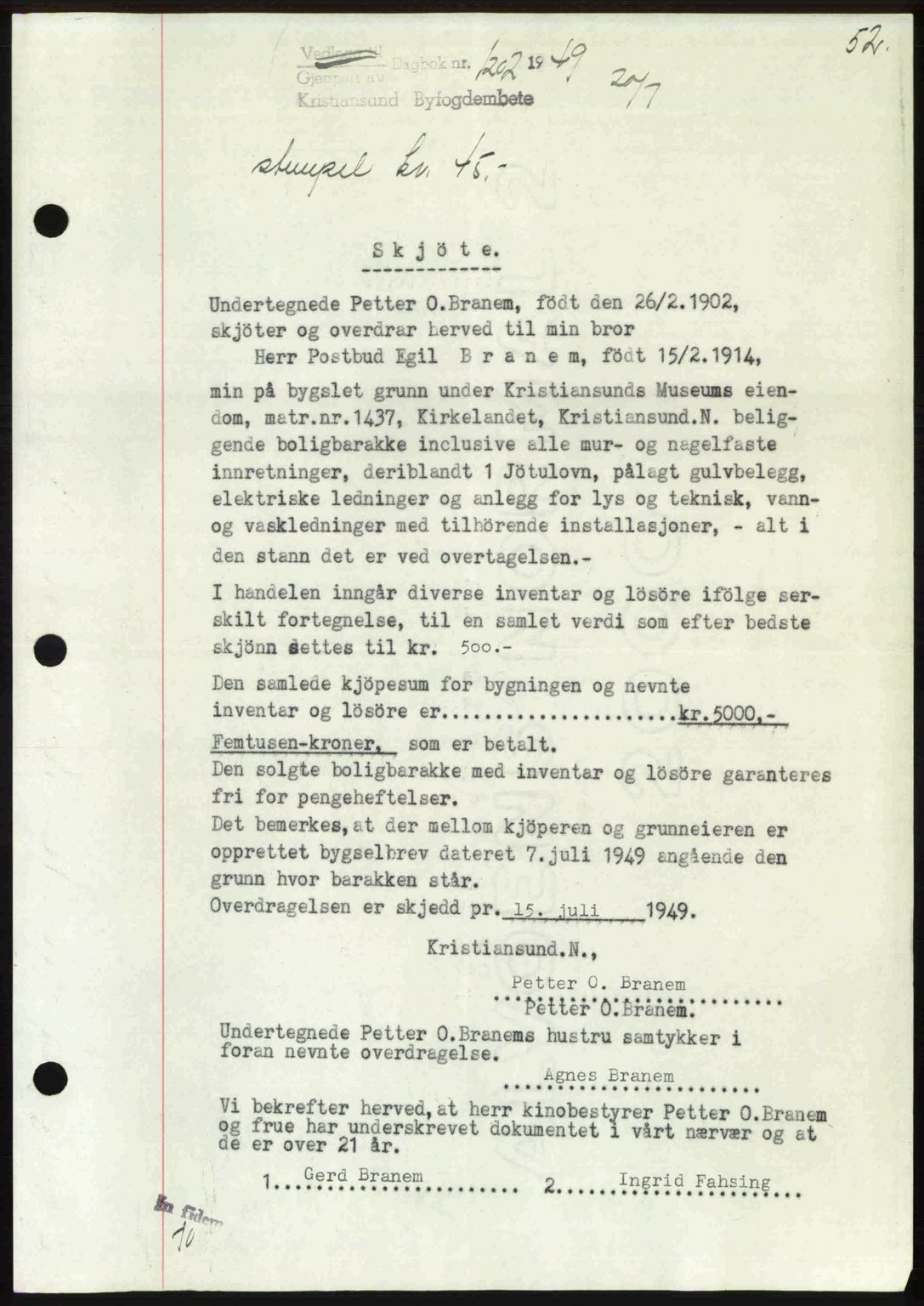 Kristiansund byfogd, AV/SAT-A-4587/A/27: Pantebok nr. 46, 1949-1950, Dagboknr: 1202/1949