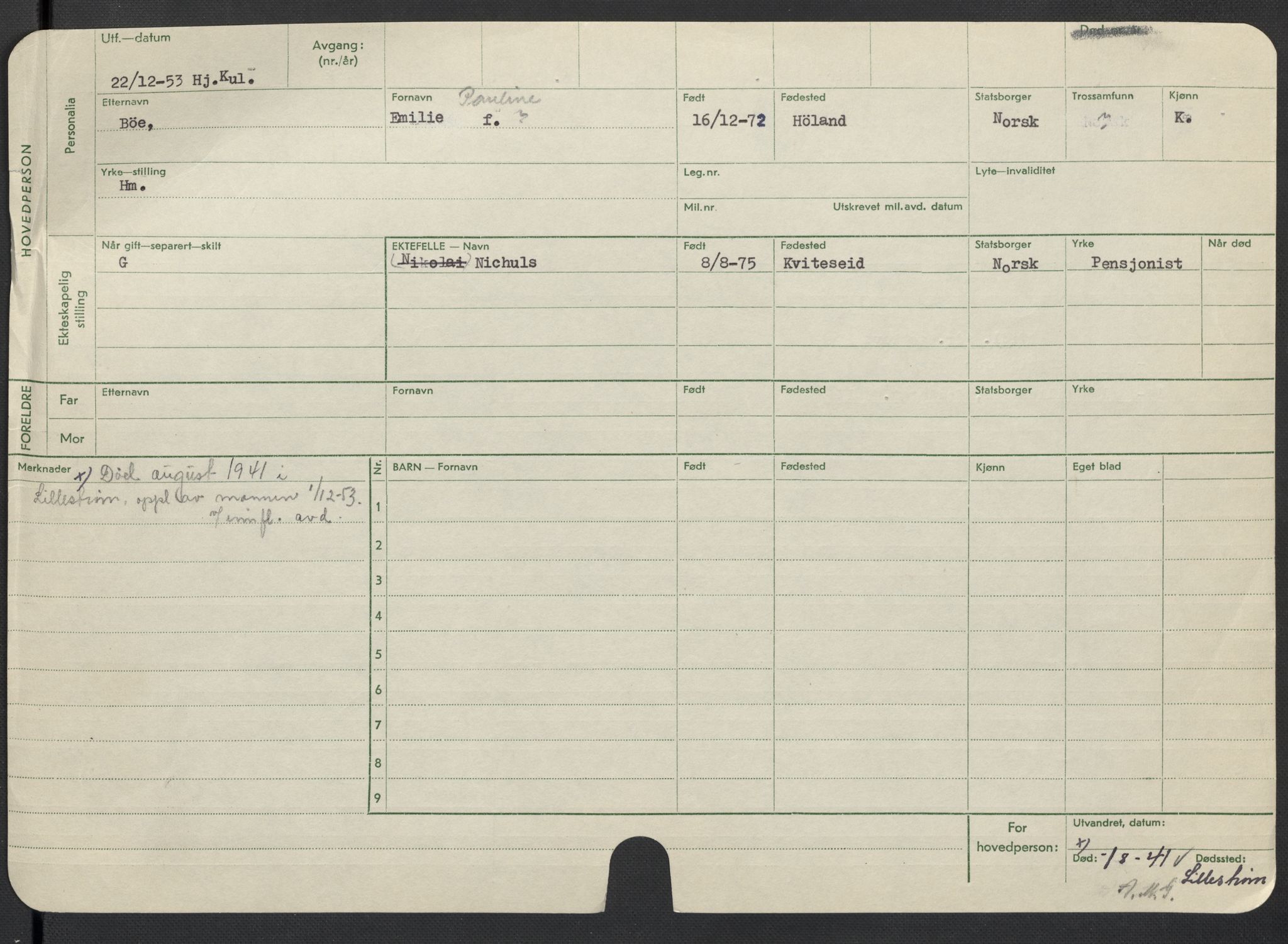 Oslo folkeregister, Registerkort, AV/SAO-A-11715/F/Fa/Fac/L0013: Kvinner, 1906-1914, s. 1001b