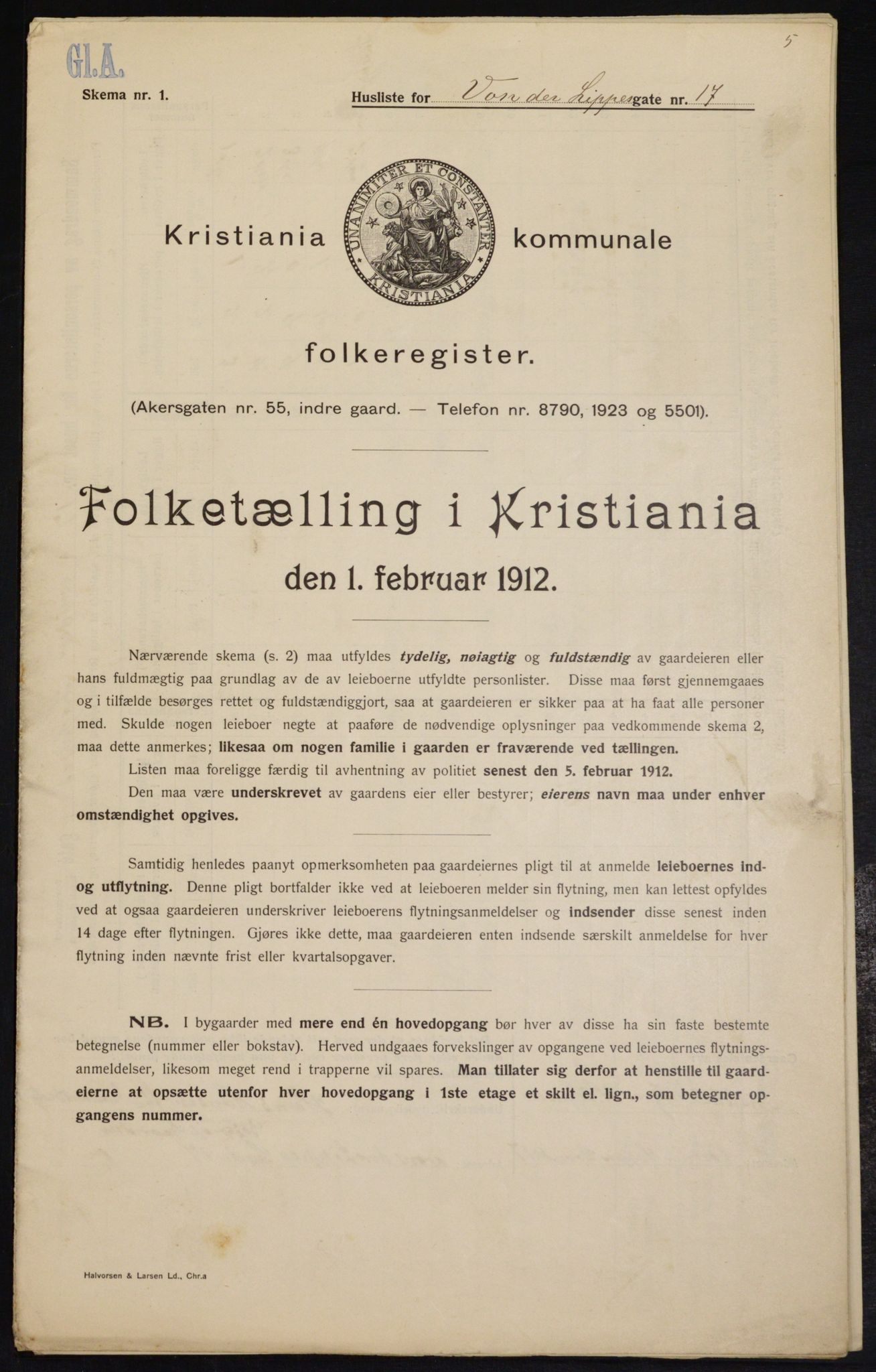 OBA, Kommunal folketelling 1.2.1912 for Kristiania, 1912, s. 125368