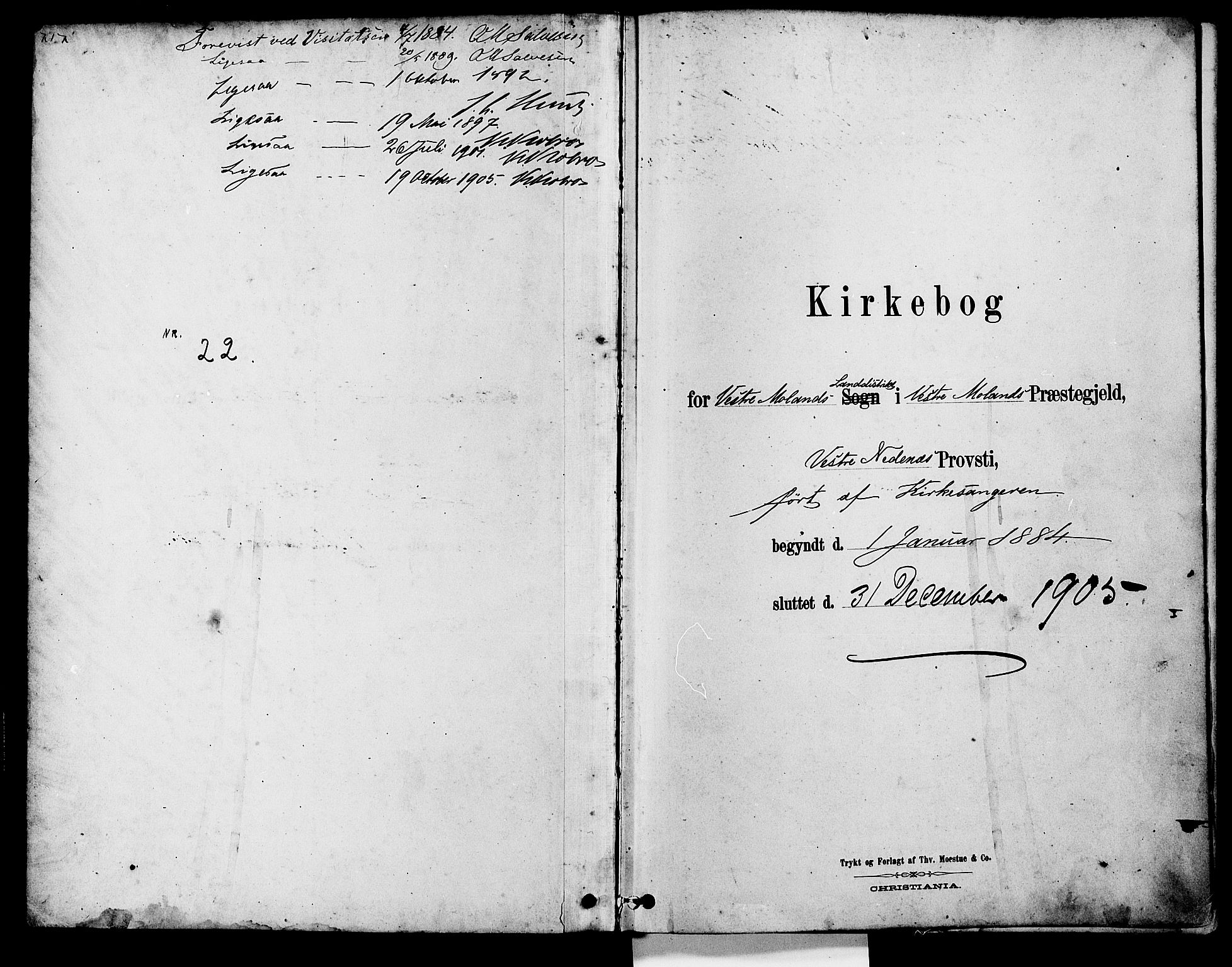 Vestre Moland sokneprestkontor, AV/SAK-1111-0046/F/Fb/Fbb/L0006: Klokkerbok nr. B 6, 1884-1905