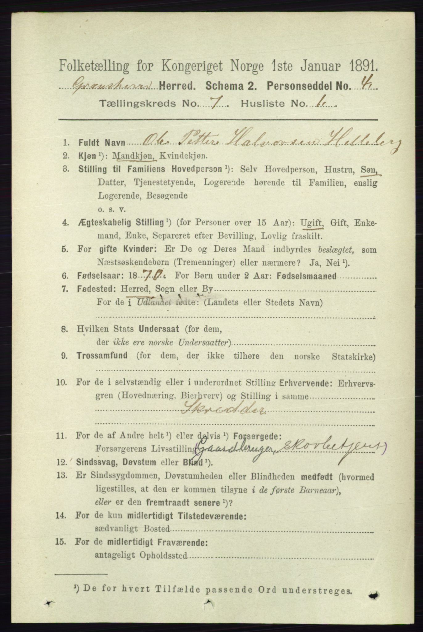 RA, Folketelling 1891 for 0824 Gransherad herred, 1891, s. 1193