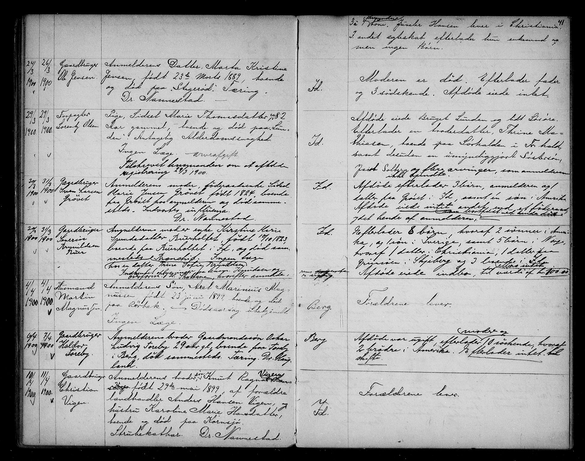 Idd og Marker sorenskriveri, AV/SAO-A-10283/H/Ha/Haa/L0001/0003: Dødsanmeldelsesprotokoller / Dødsanmeldelsesprotokoll, 1895-1905, s. 41