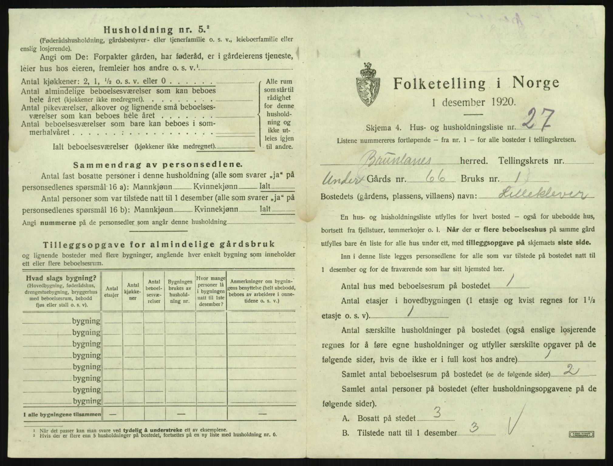 SAKO, Folketelling 1920 for 0726 Brunlanes herred, 1920, s. 773