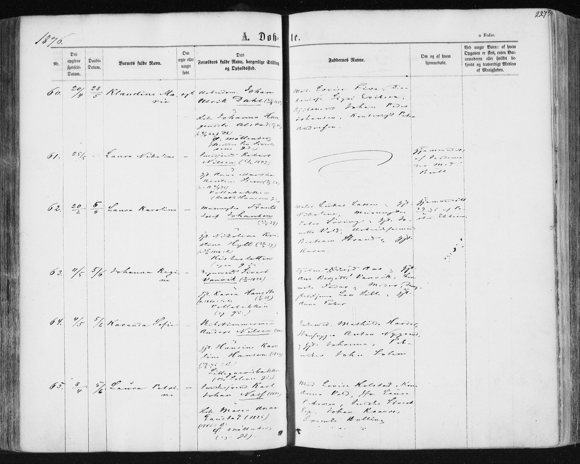 Ministerialprotokoller, klokkerbøker og fødselsregistre - Sør-Trøndelag, SAT/A-1456/604/L0186: Ministerialbok nr. 604A07, 1866-1877, s. 227