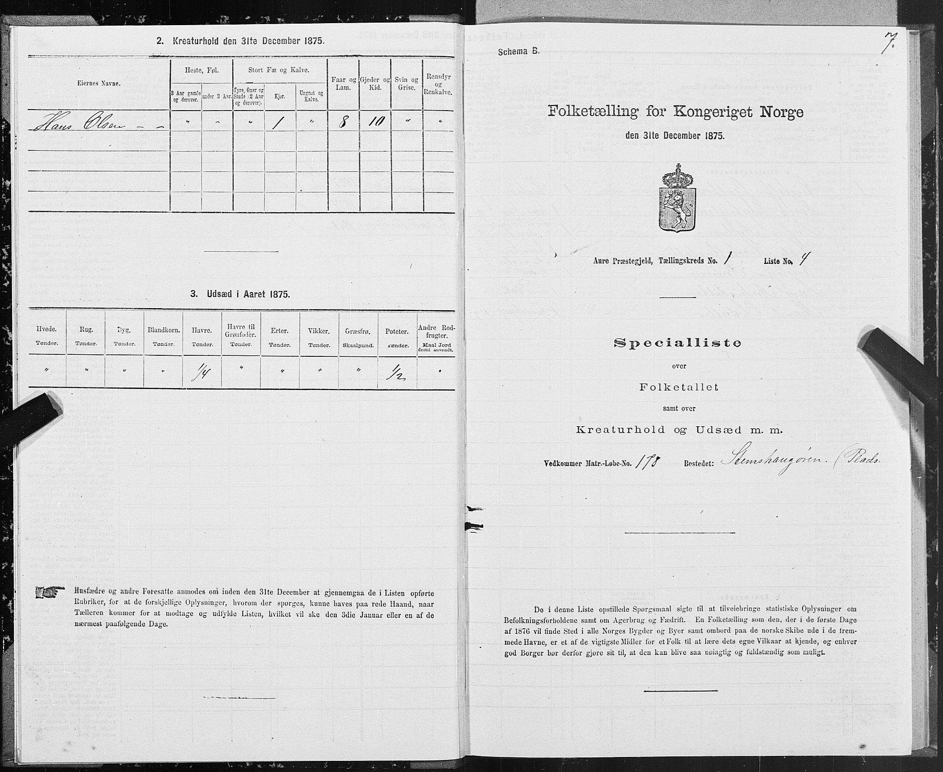 SAT, Folketelling 1875 for 1569P Aure prestegjeld, 1875, s. 1007