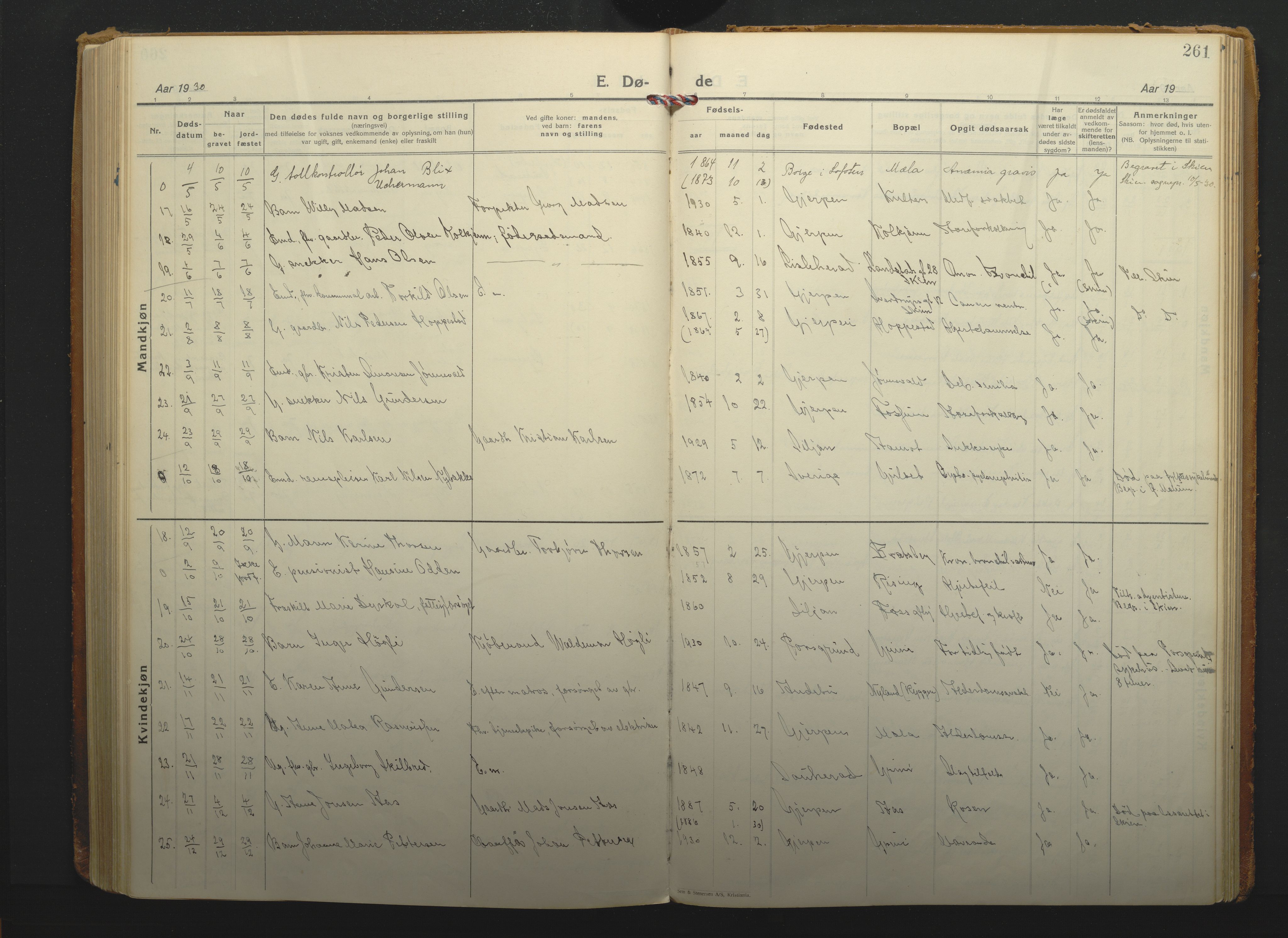 Gjerpen kirkebøker, SAKO/A-265/F/Fa/L0014: Ministerialbok nr. I 14, 1925-1938, s. 261