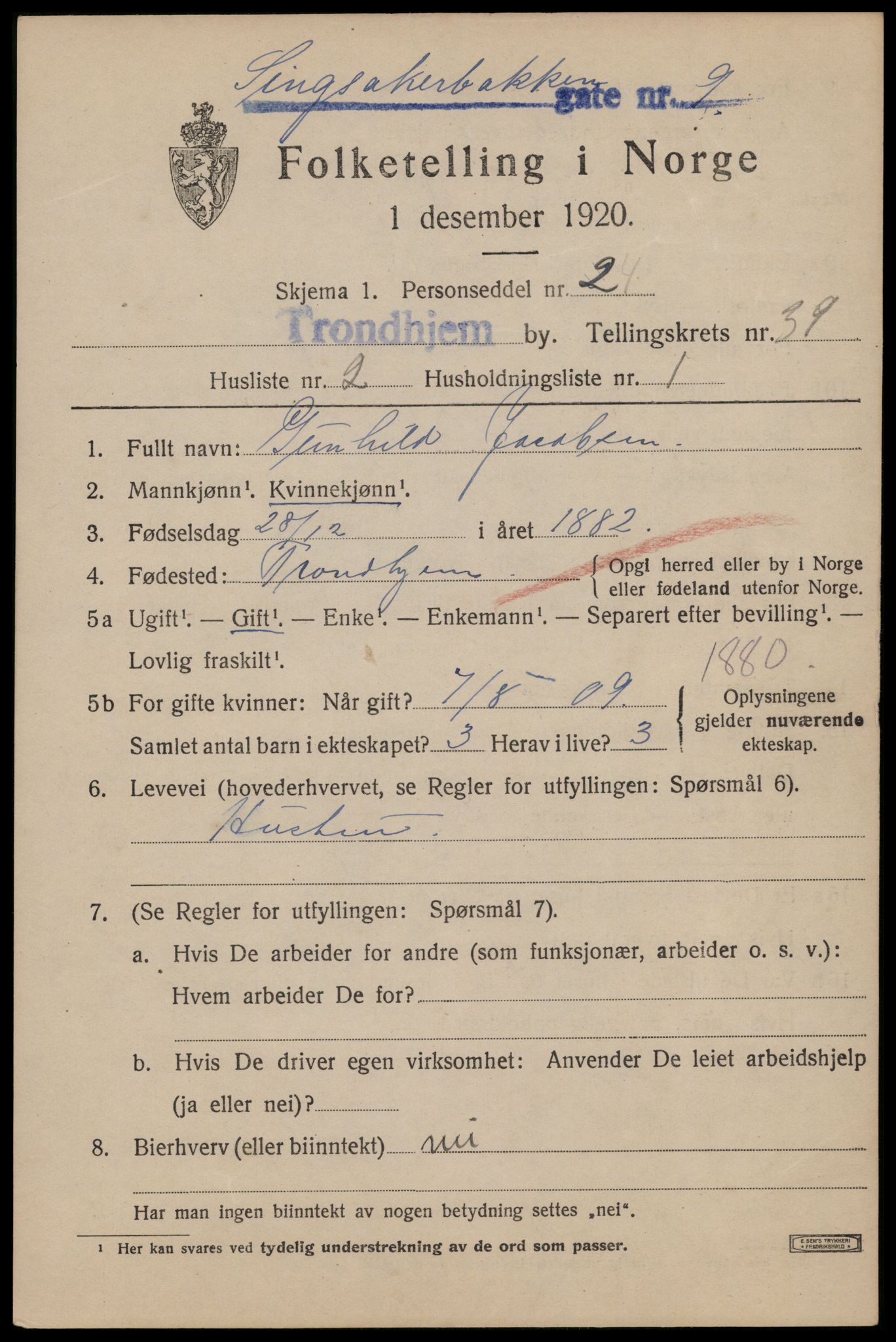 SAT, Folketelling 1920 for 1601 Trondheim kjøpstad, 1920, s. 87840