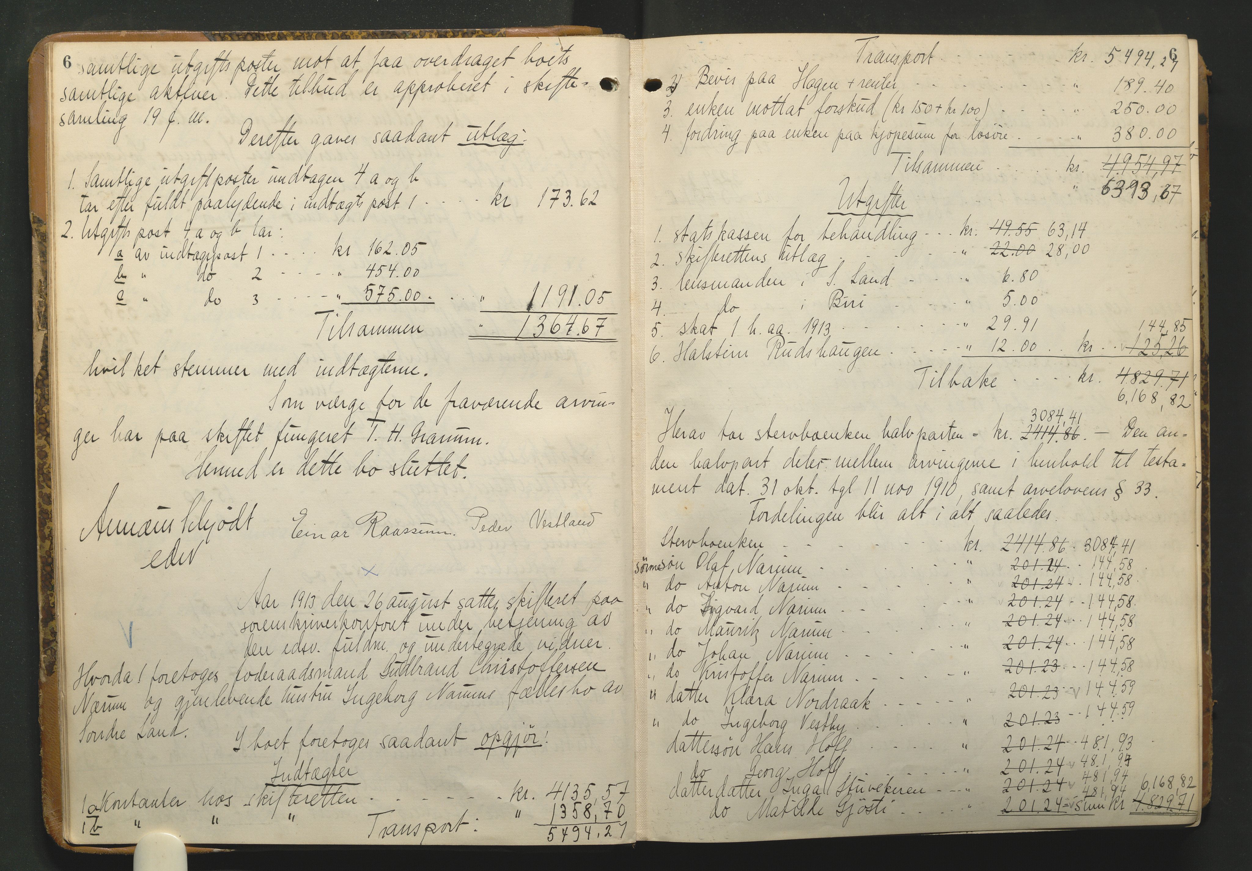 Hadeland og Land tingrett, AV/SAH-TING-010/J/Jd/L0005: Skifteutlodningsprotokoll, 1913-1924, s. 6