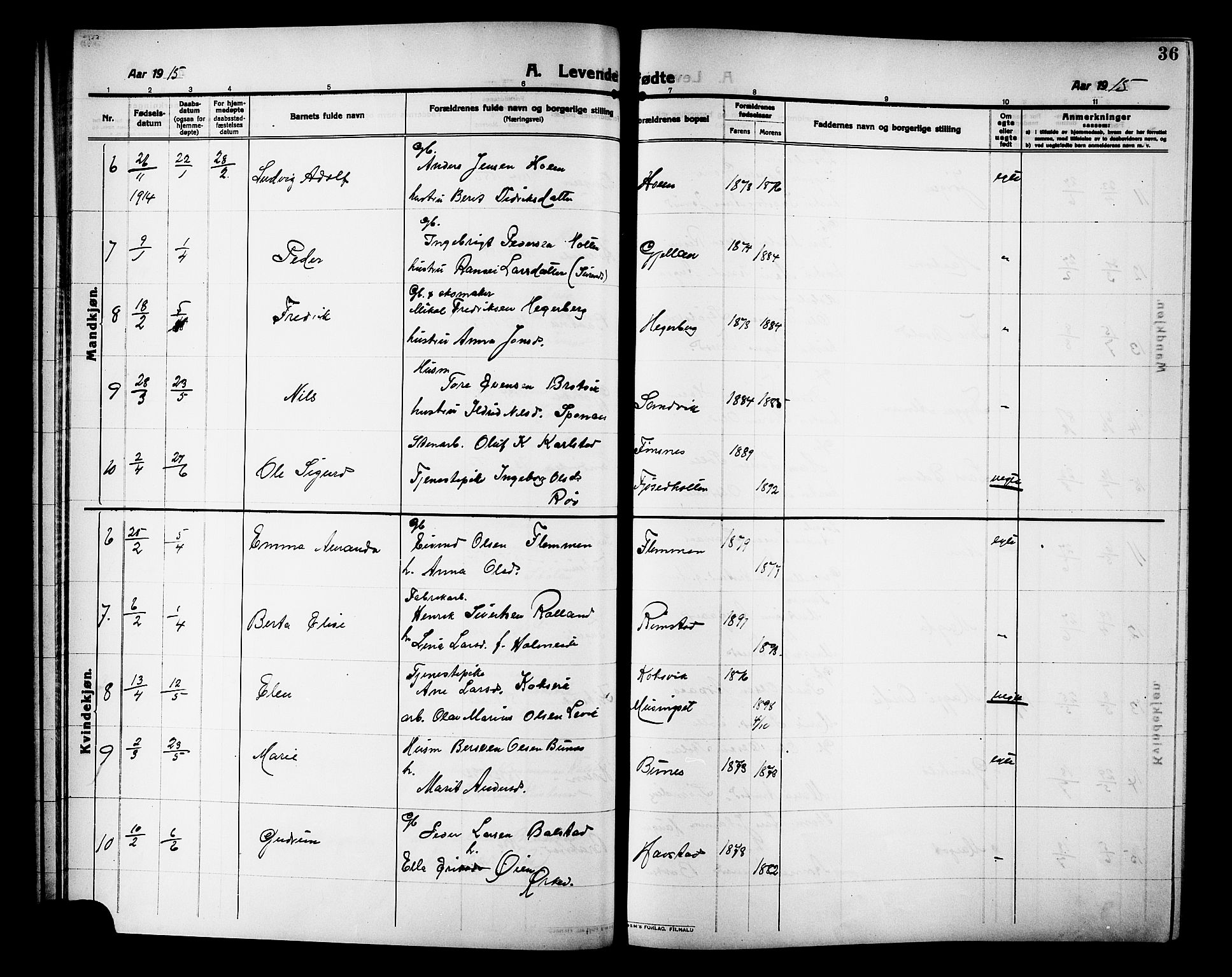 Ministerialprotokoller, klokkerbøker og fødselsregistre - Møre og Romsdal, AV/SAT-A-1454/586/L0993: Klokkerbok nr. 586C04, 1910-1918, s. 36