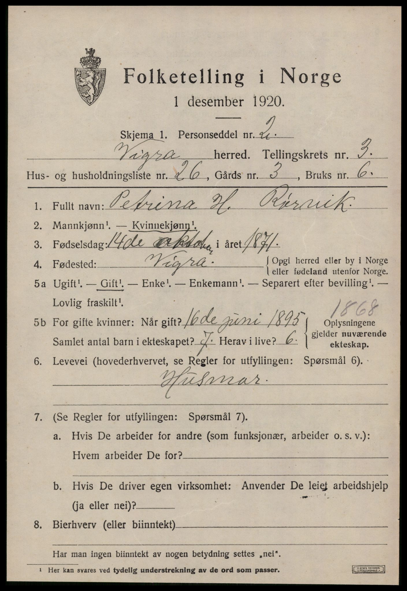 SAT, Folketelling 1920 for 1533 Vigra herred, 1920, s. 1706