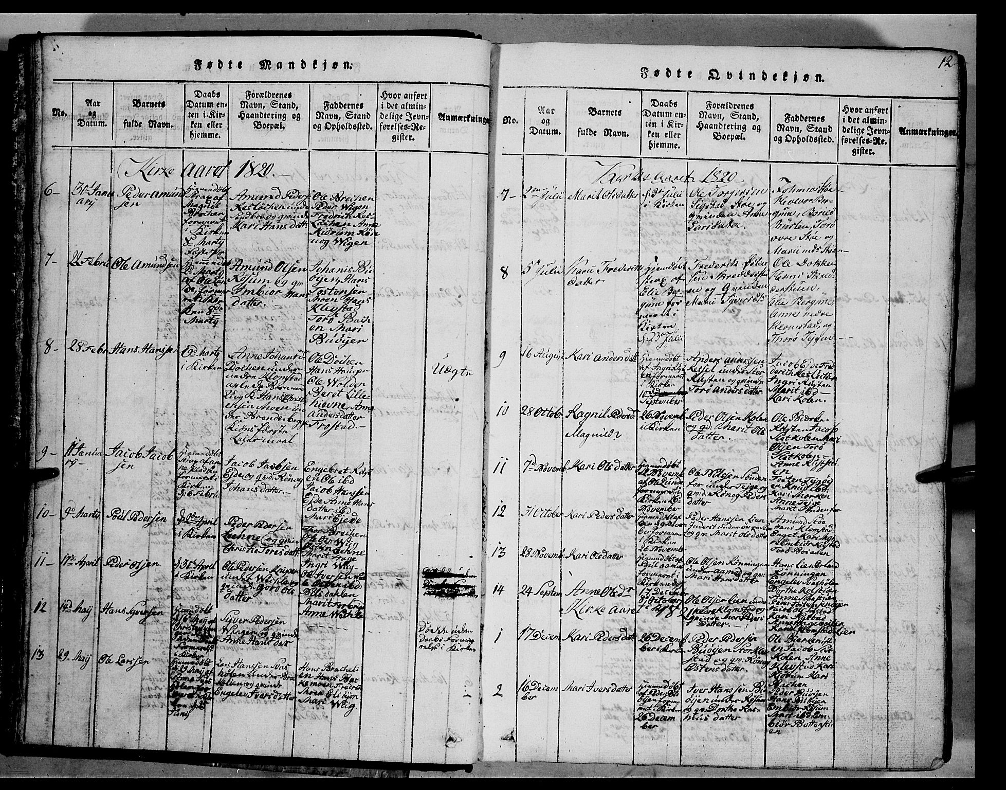 Fron prestekontor, AV/SAH-PREST-078/H/Ha/Hab/L0002: Klokkerbok nr. 2, 1816-1850, s. 12
