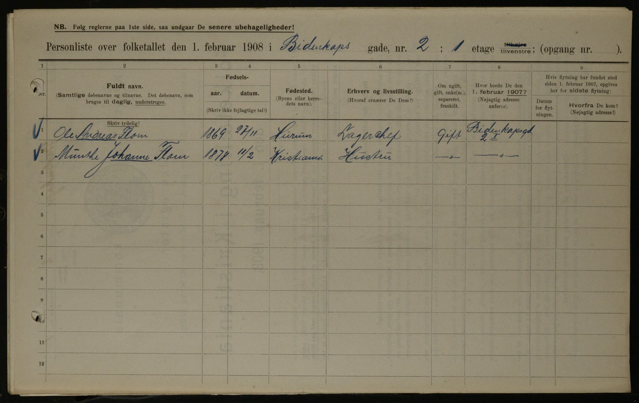 OBA, Kommunal folketelling 1.2.1908 for Kristiania kjøpstad, 1908, s. 4684