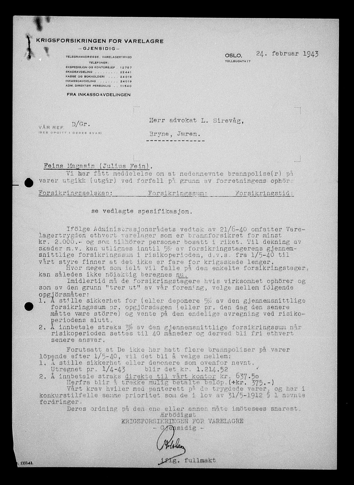 Justisdepartementet, Tilbakeføringskontoret for inndratte formuer, AV/RA-S-1564/H/Hc/Hcd/L0995: --, 1945-1947, s. 246