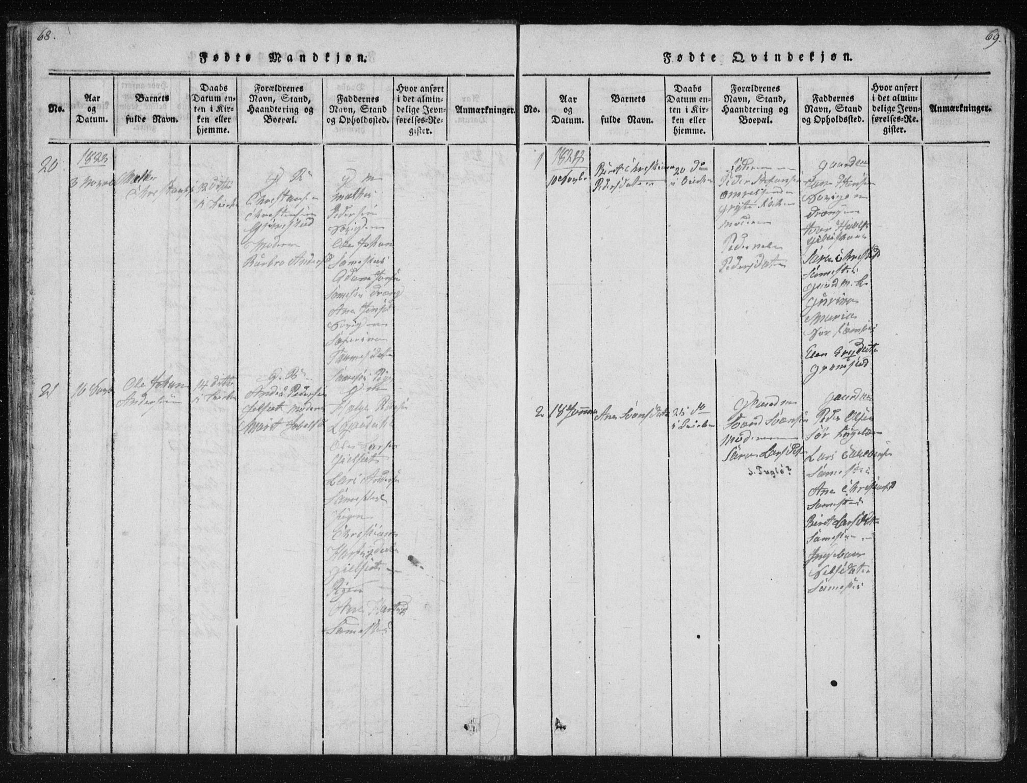 Ministerialprotokoller, klokkerbøker og fødselsregistre - Nordland, SAT/A-1459/805/L0096: Ministerialbok nr. 805A03, 1820-1837, s. 68-69