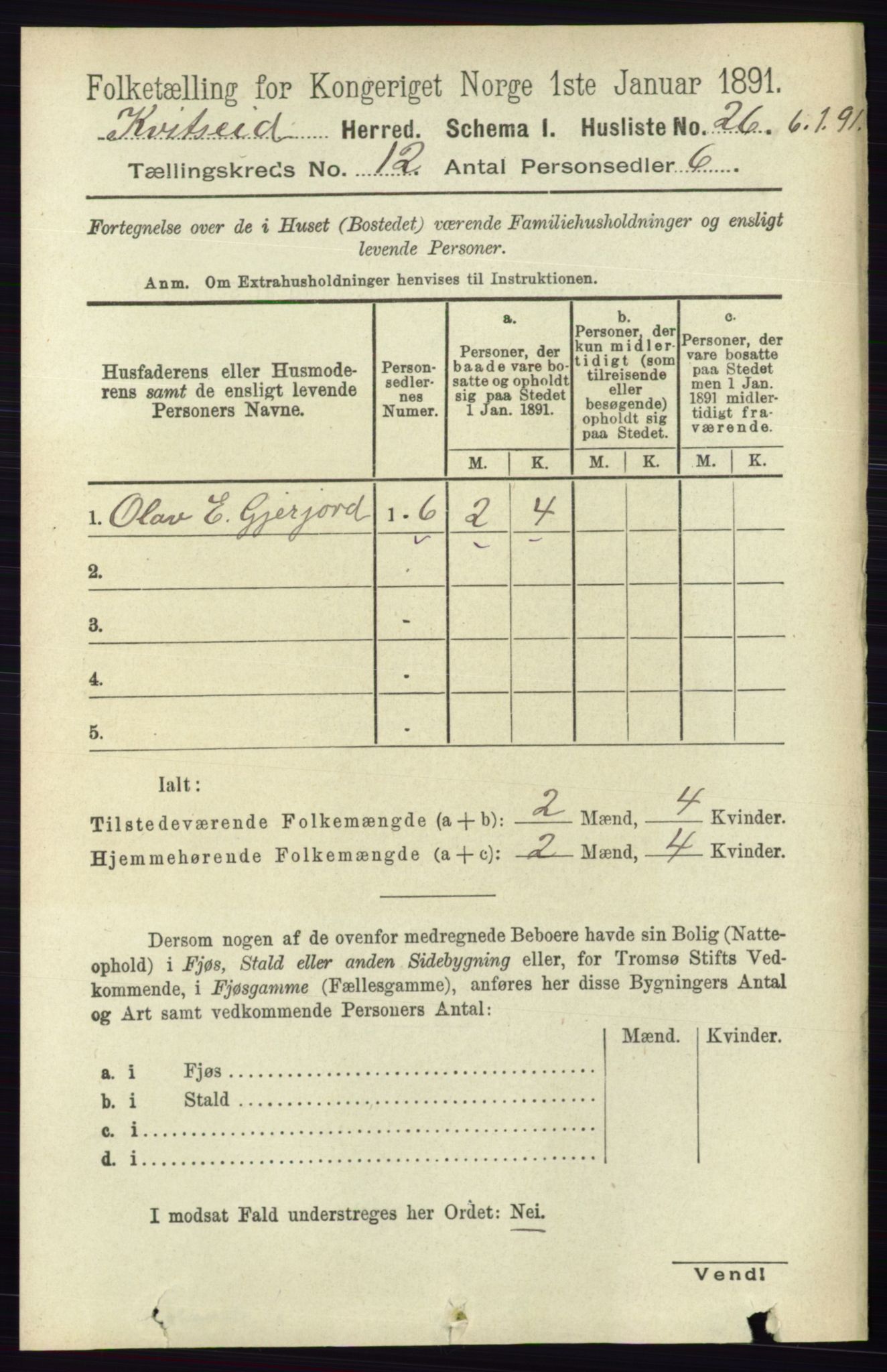 RA, Folketelling 1891 for 0829 Kviteseid herred, 1891, s. 2839