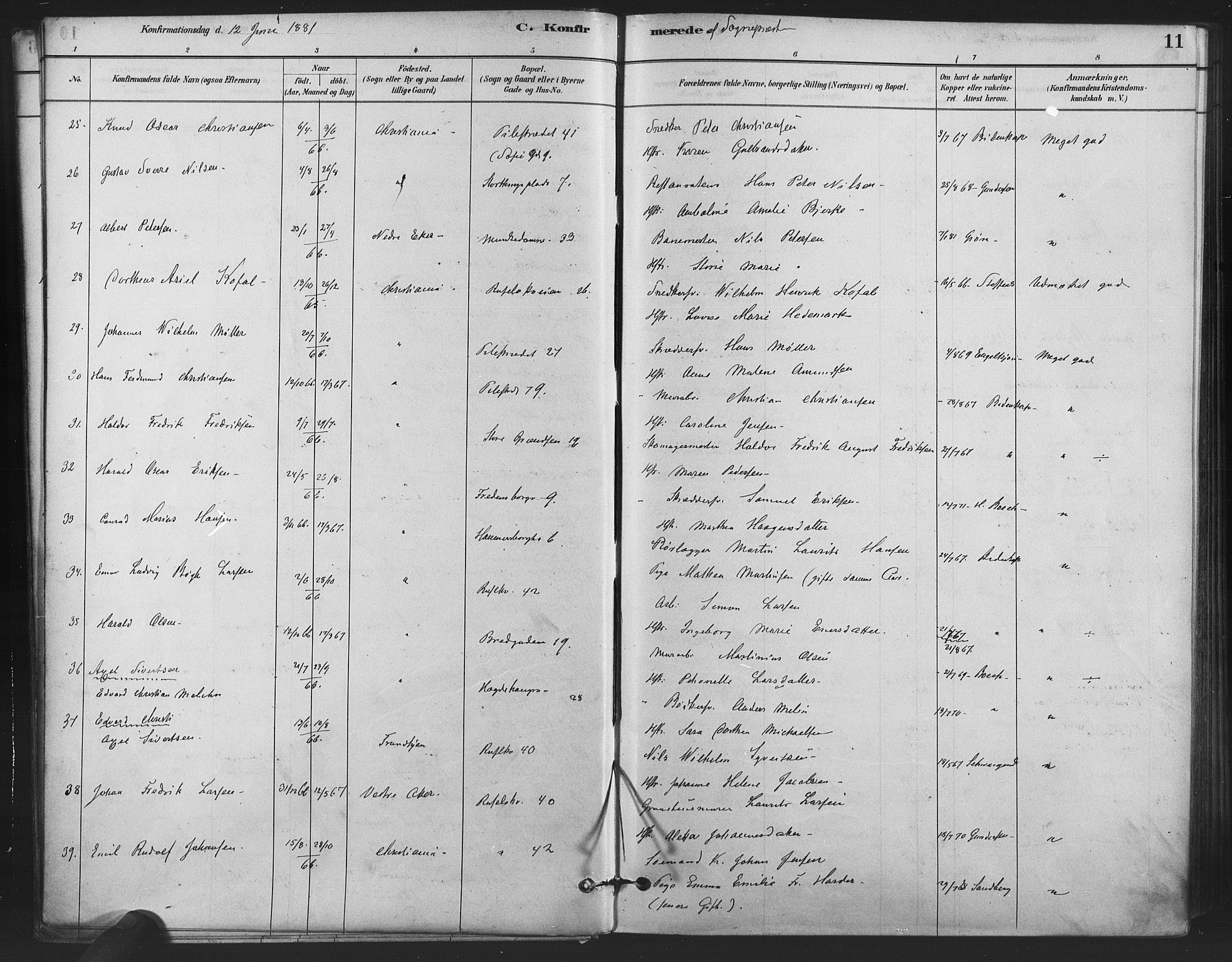 Trefoldighet prestekontor Kirkebøker, AV/SAO-A-10882/F/Fb/L0003: Ministerialbok nr. II 3, 1881-1895, s. 11