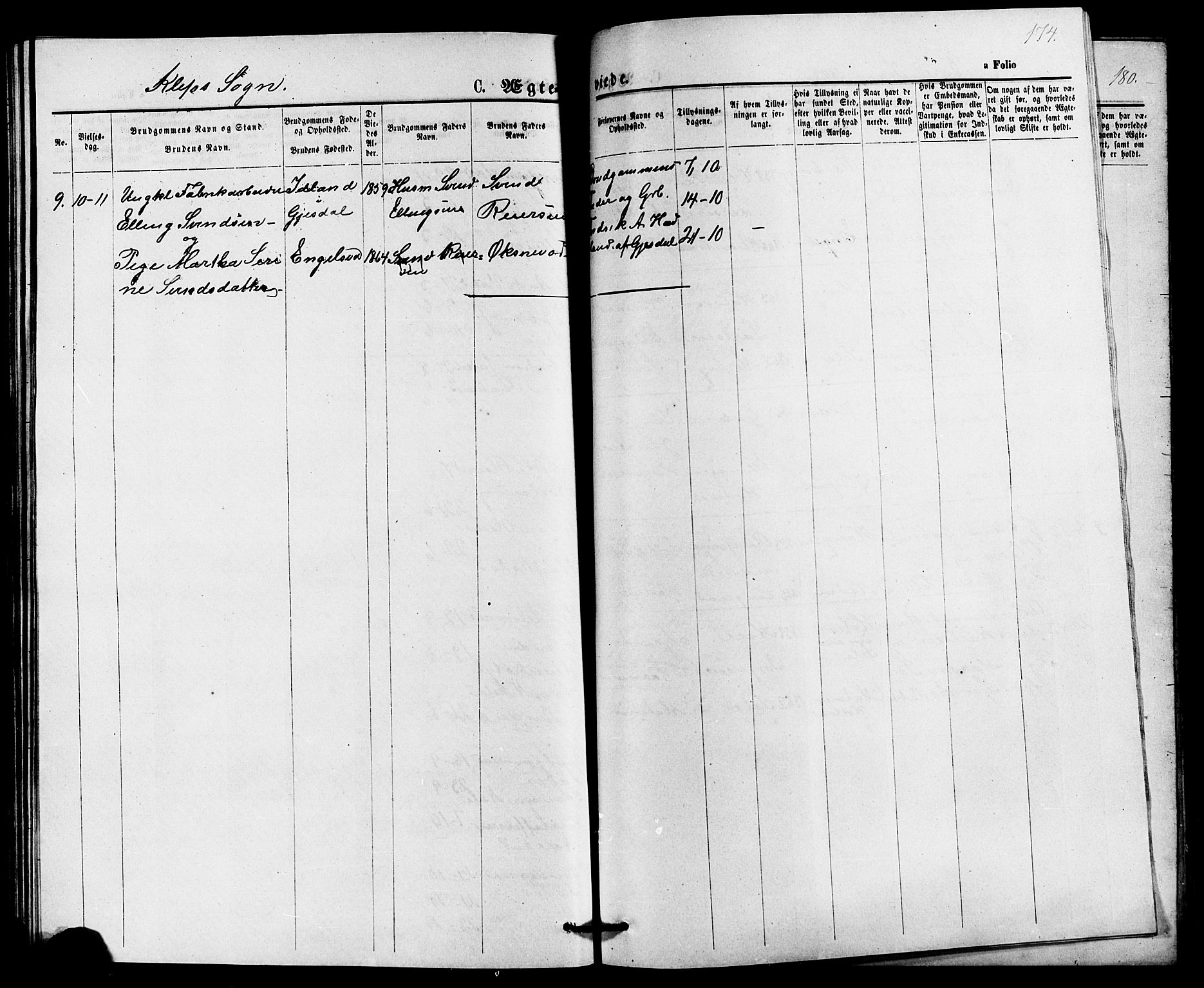 Klepp sokneprestkontor, AV/SAST-A-101803/001/3/30BB/L0003: Klokkerbok nr. B 3, 1876-1888, s. 174