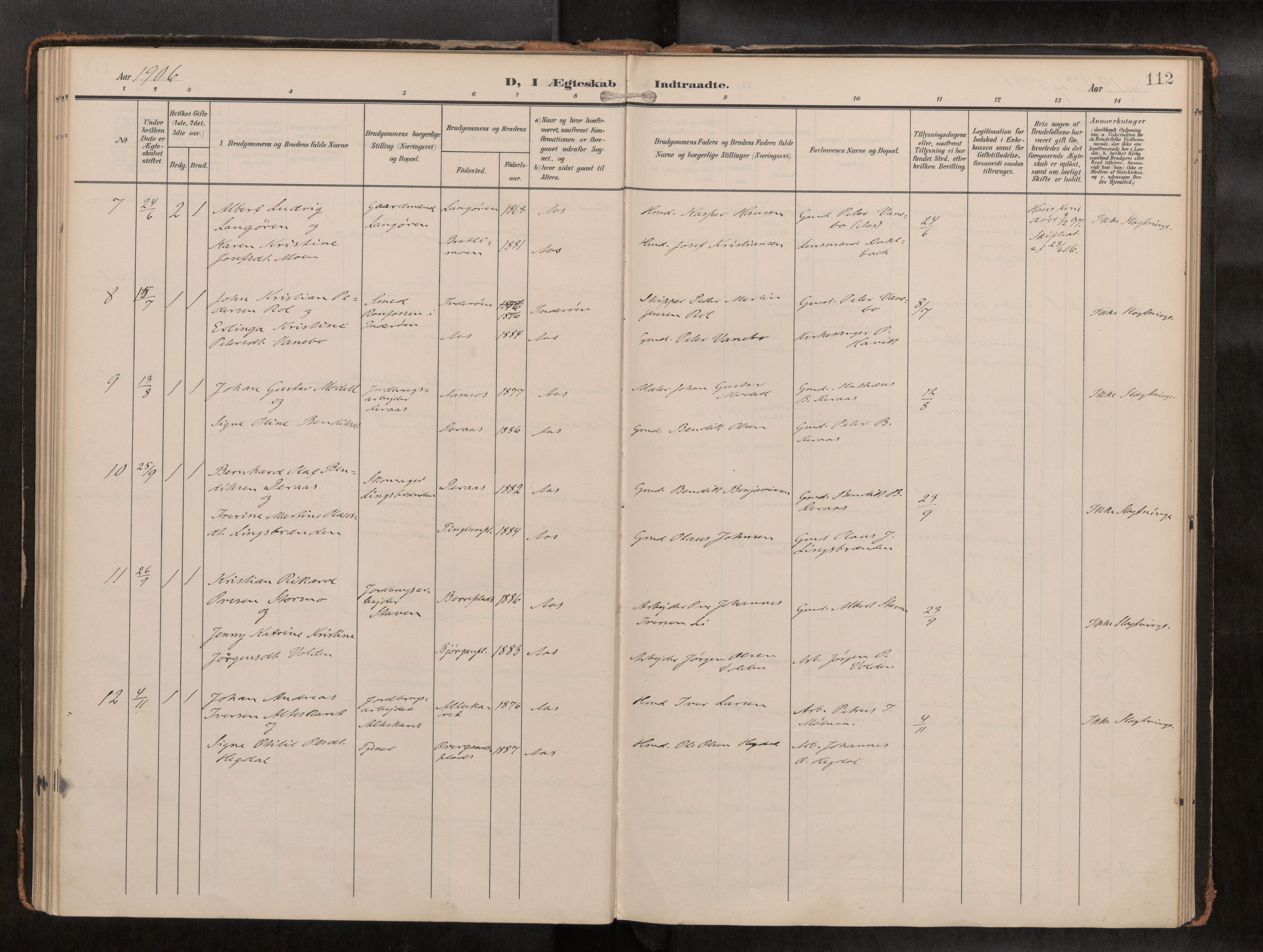 Ministerialprotokoller, klokkerbøker og fødselsregistre - Nord-Trøndelag, AV/SAT-A-1458/742/L0409a: Ministerialbok nr. 742A03, 1906-1924, s. 112