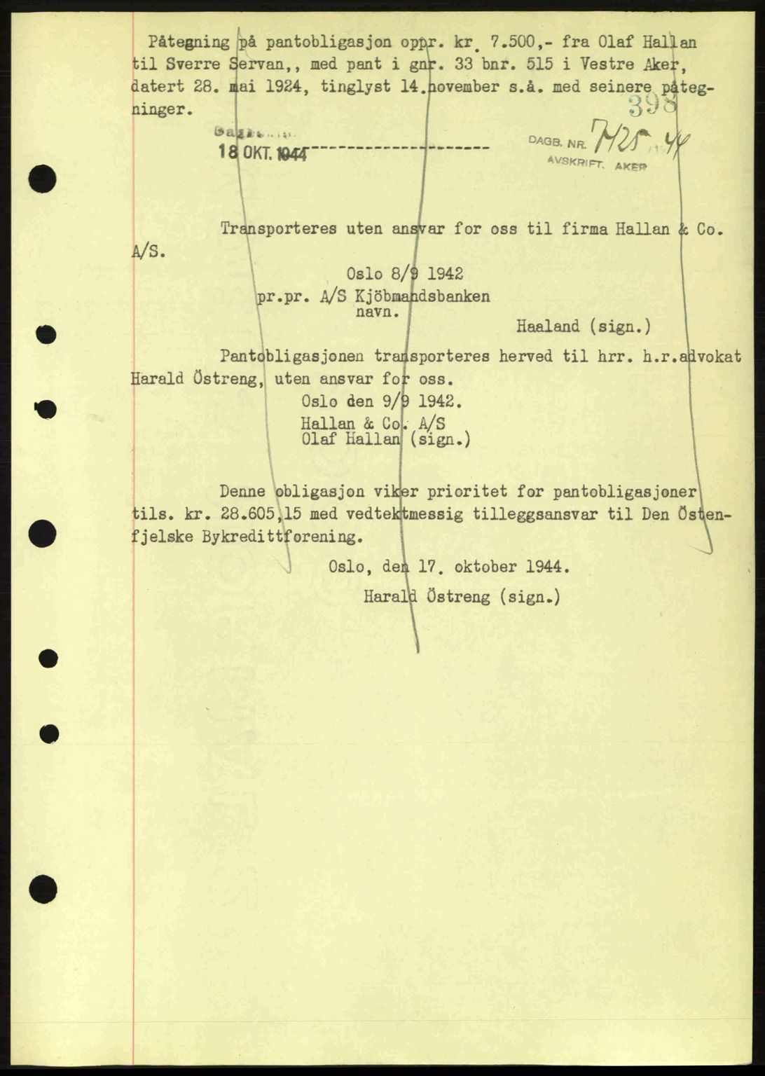 Aker herredsskriveri, SAO/A-10896/G/Gb/Gba/Gbac/L0035: Pantebok nr. B200-201, 1944-1944, Dagboknr: 7425/1944