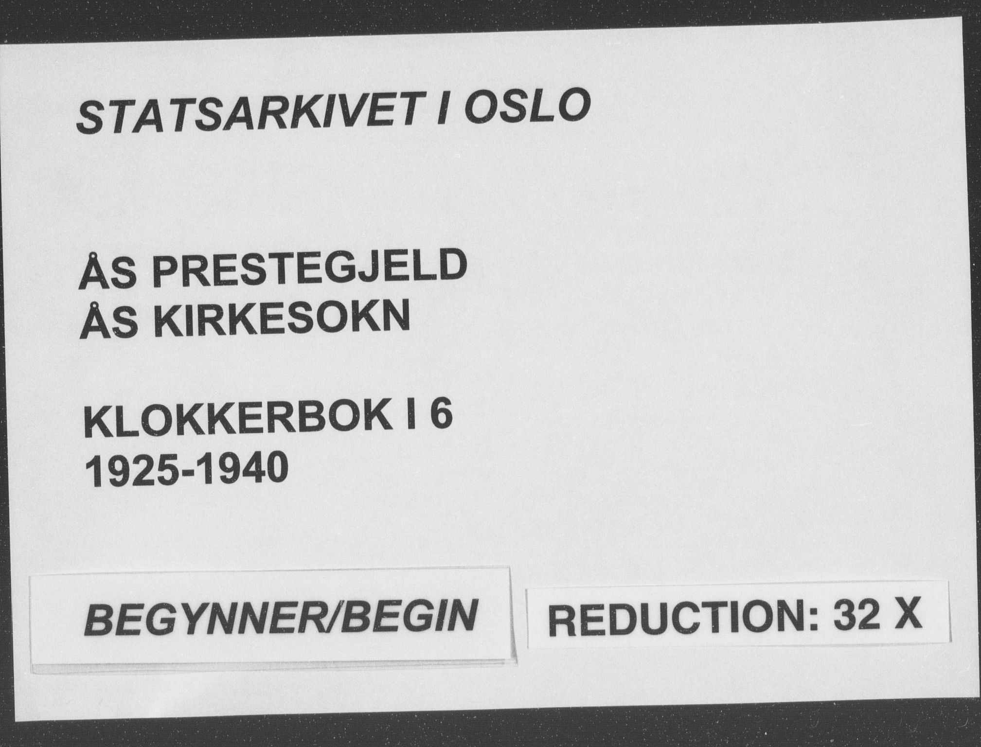 Ås prestekontor Kirkebøker, SAO/A-10894/G/Ga/L0006: Klokkerbok nr. I 6, 1925-1940