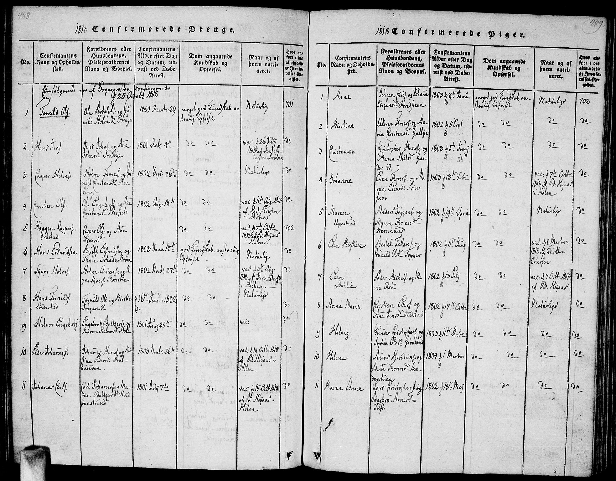 Vestby prestekontor Kirkebøker, AV/SAO-A-10893/G/Ga/L0001: Klokkerbok nr. I 1, 1814-1827, s. 488-489