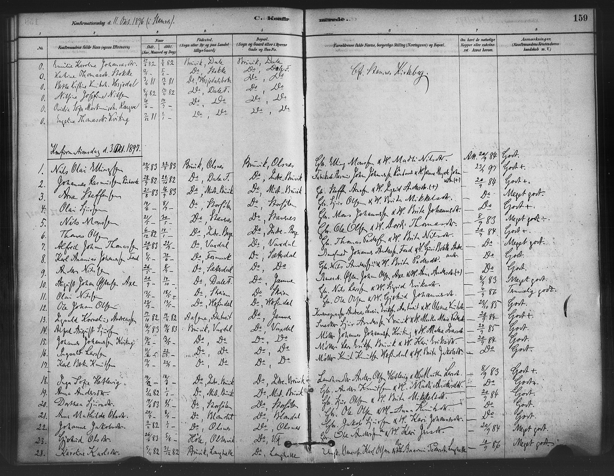 Bruvik Sokneprestembete, AV/SAB-A-74701/H/Haa: Ministerialbok nr. B 1, 1878-1904, s. 159