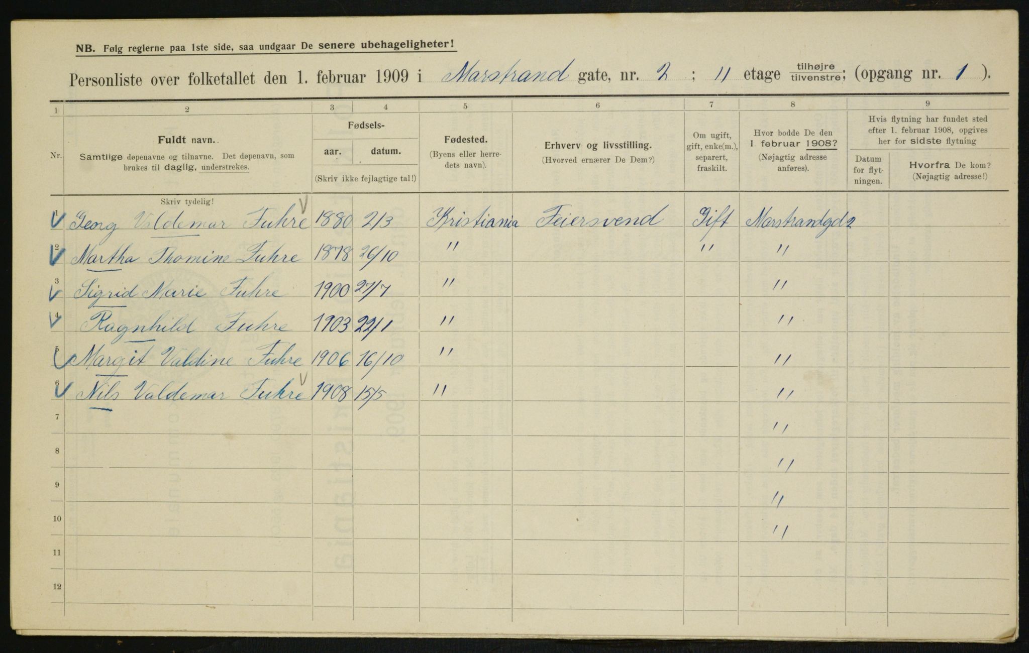 OBA, Kommunal folketelling 1.2.1909 for Kristiania kjøpstad, 1909, s. 58688