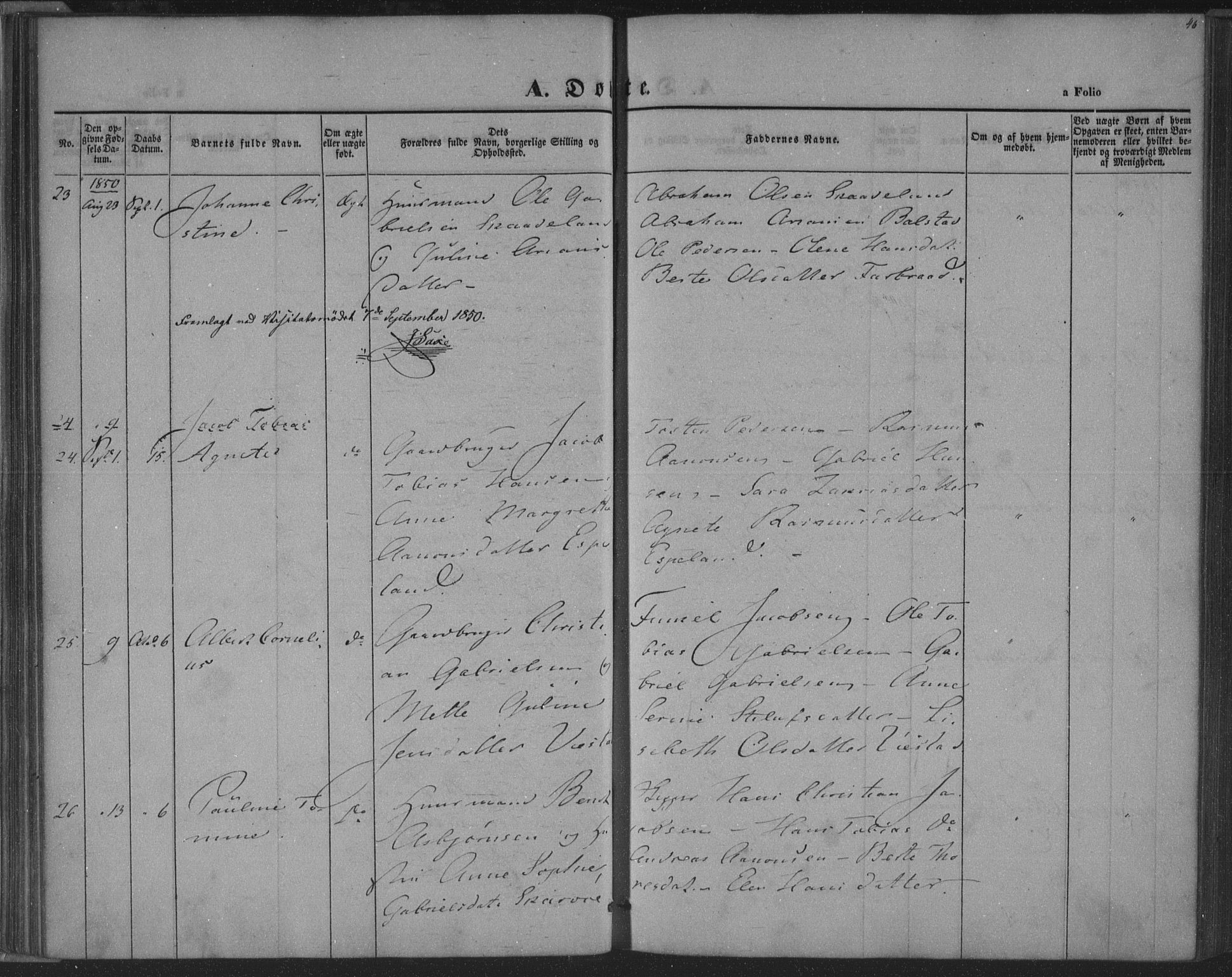 Herad sokneprestkontor, AV/SAK-1111-0018/F/Fa/Fab/L0003: Ministerialbok nr. A 3, 1844-1853, s. 46