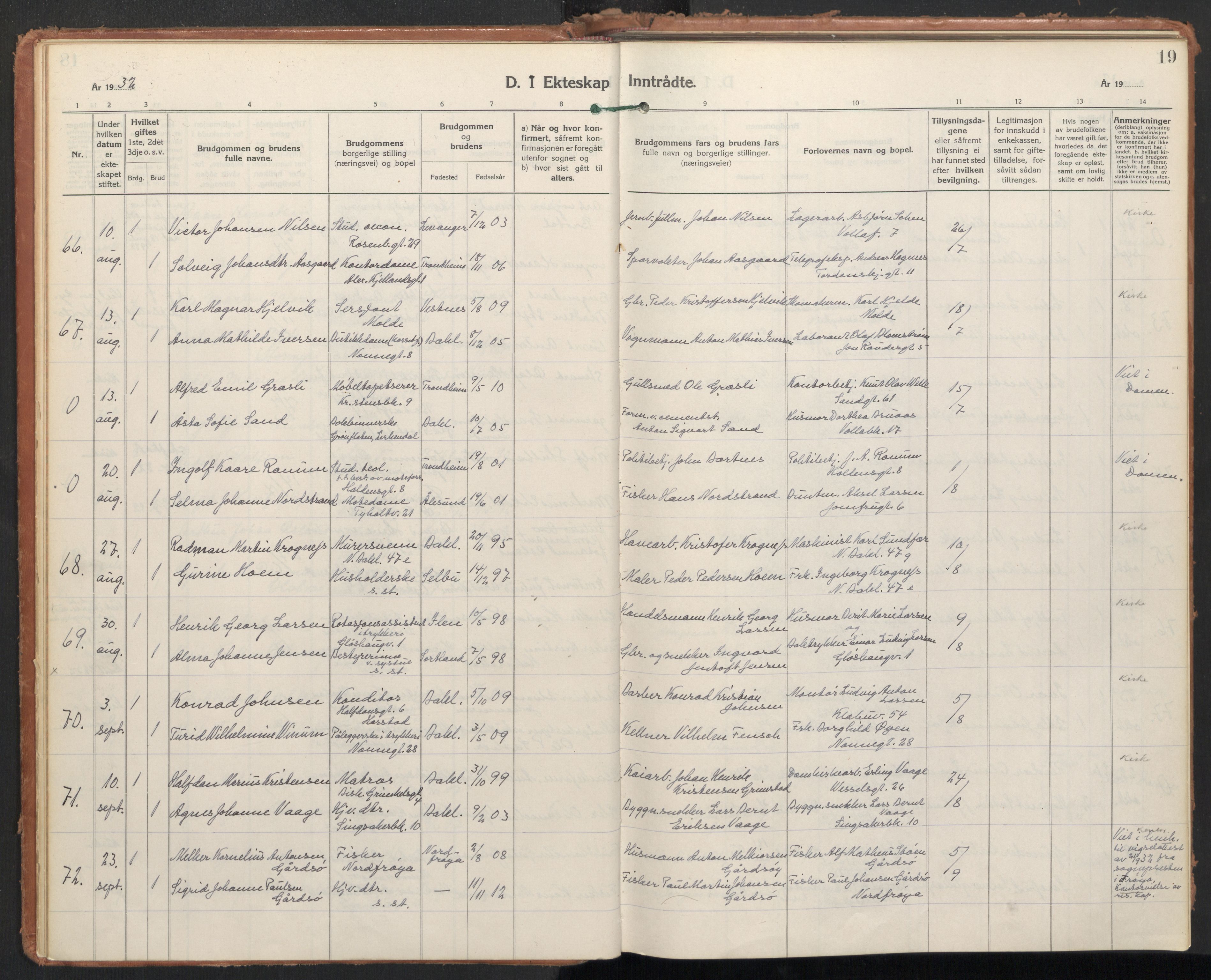 Ministerialprotokoller, klokkerbøker og fødselsregistre - Sør-Trøndelag, AV/SAT-A-1456/604/L0209: Ministerialbok nr. 604A29, 1931-1945, s. 19