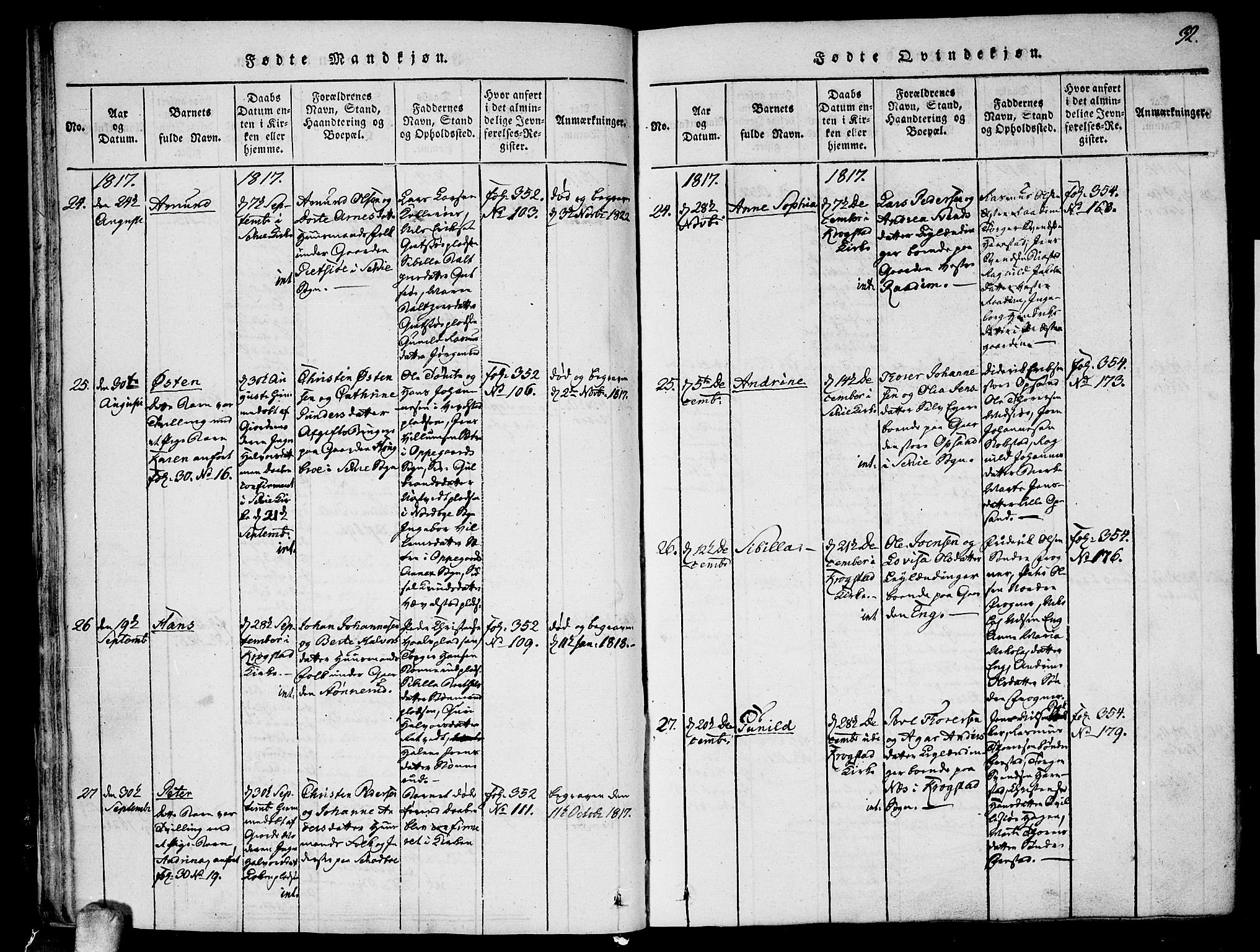 Kråkstad prestekontor Kirkebøker, SAO/A-10125a/F/Fa/L0003: Ministerialbok nr. I 3, 1813-1824, s. 32