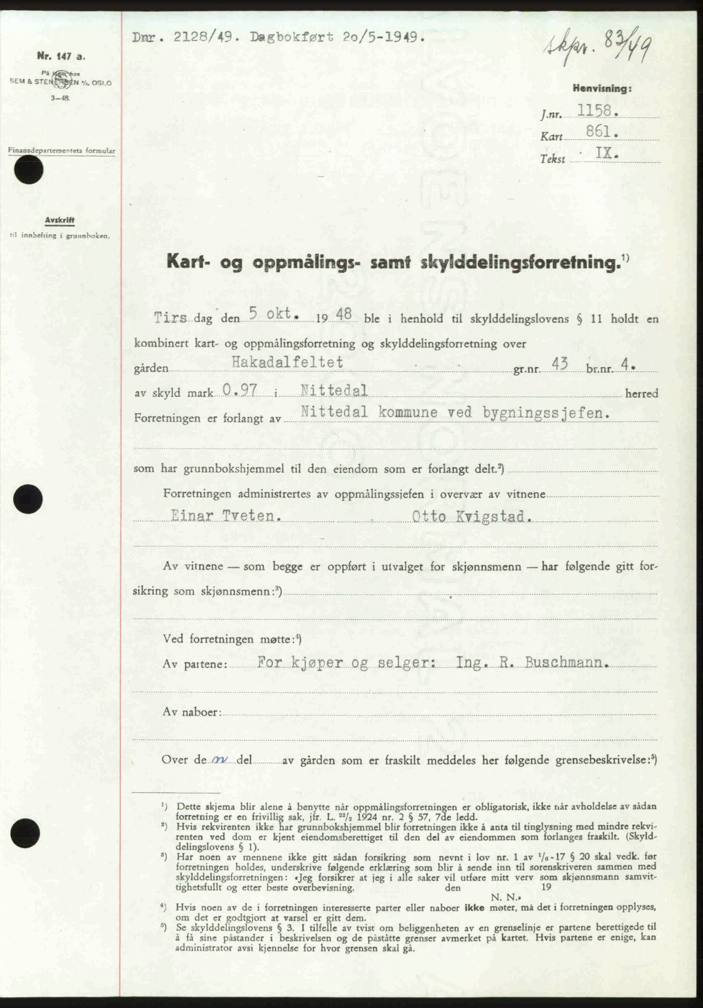 Nedre Romerike sorenskriveri, SAO/A-10469/G/Gb/Gbd/L0025: Pantebok nr. 25, 1949-1949, Dagboknr: 2128/1949