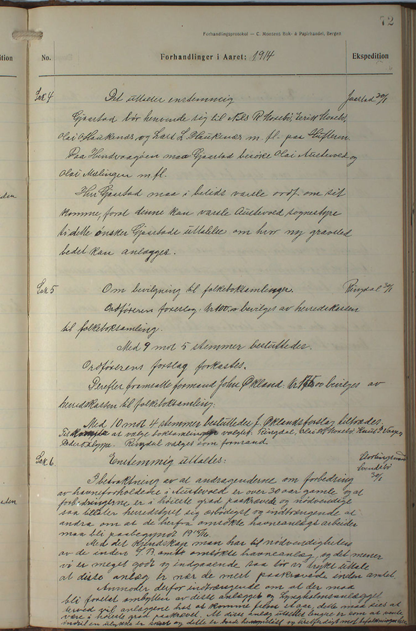 Austevoll kommune. Formannskapet, IKAH/1244-021/A/Aa/L0002b: Møtebok for heradstyret, 1910-1919, s. 145