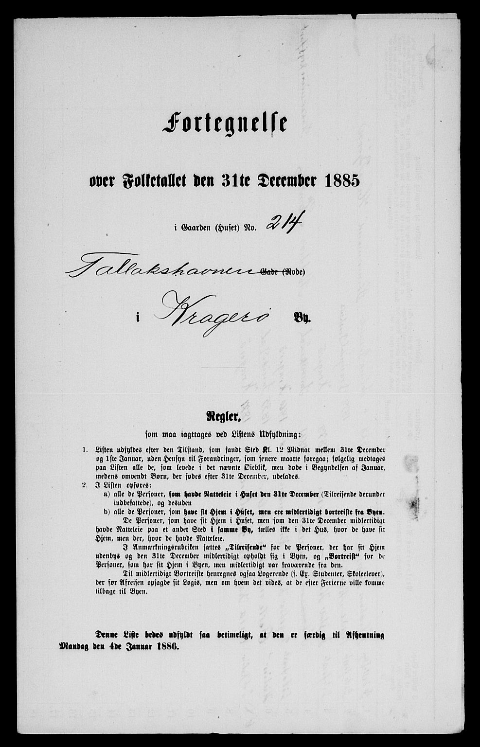SAKO, Folketelling 1885 for 0801 Kragerø kjøpstad, 1885, s. 405
