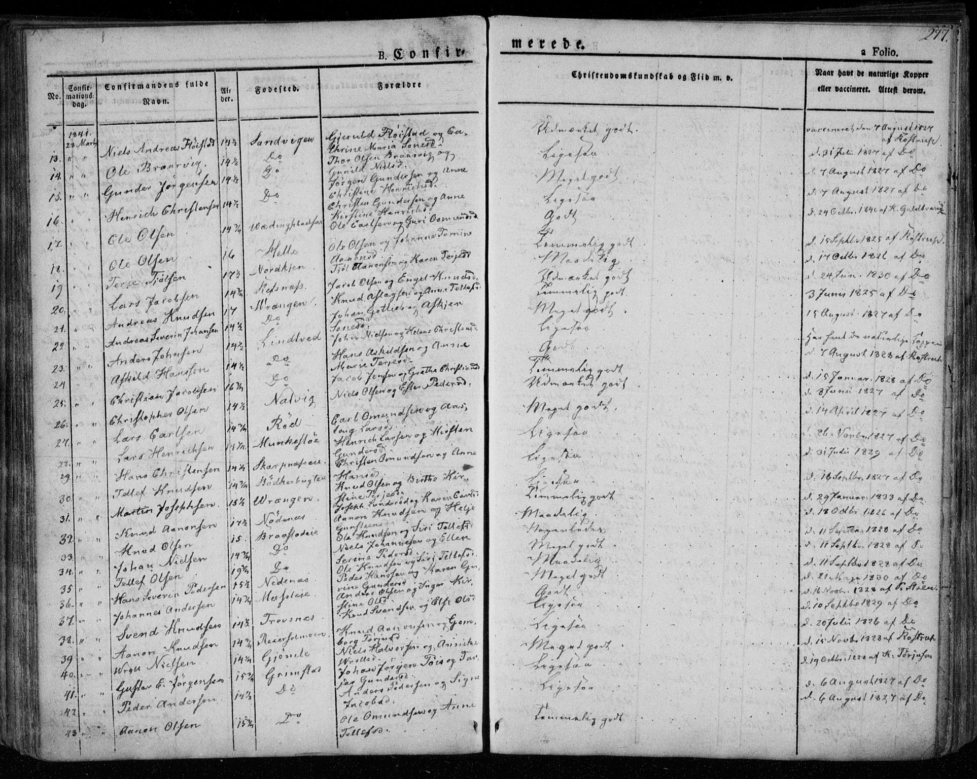 Øyestad sokneprestkontor, AV/SAK-1111-0049/F/Fa/L0013: Ministerialbok nr. A 13, 1827-1842, s. 277