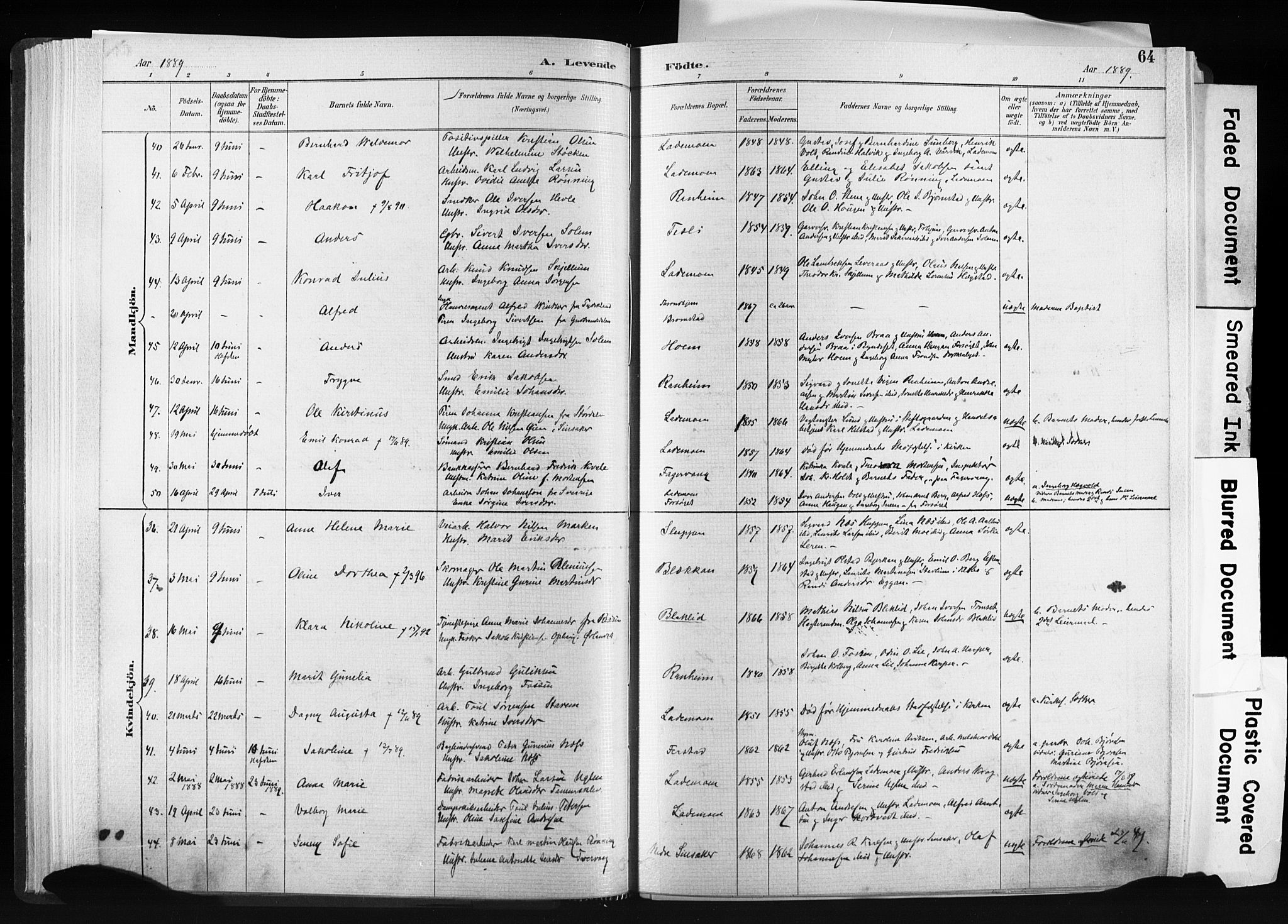 Ministerialprotokoller, klokkerbøker og fødselsregistre - Sør-Trøndelag, AV/SAT-A-1456/606/L0300: Ministerialbok nr. 606A15, 1886-1893, s. 64