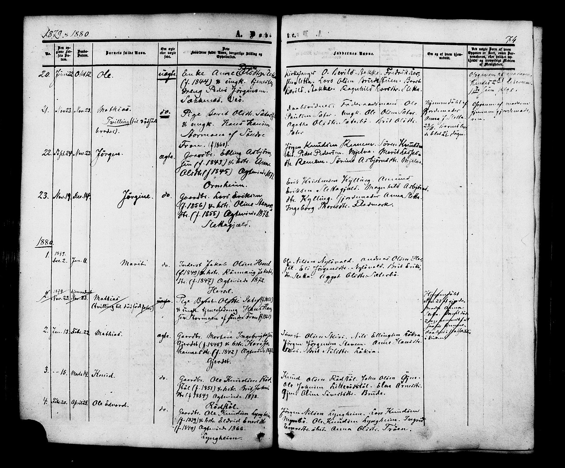 Ministerialprotokoller, klokkerbøker og fødselsregistre - Møre og Romsdal, AV/SAT-A-1454/546/L0594: Ministerialbok nr. 546A02, 1854-1882, s. 74