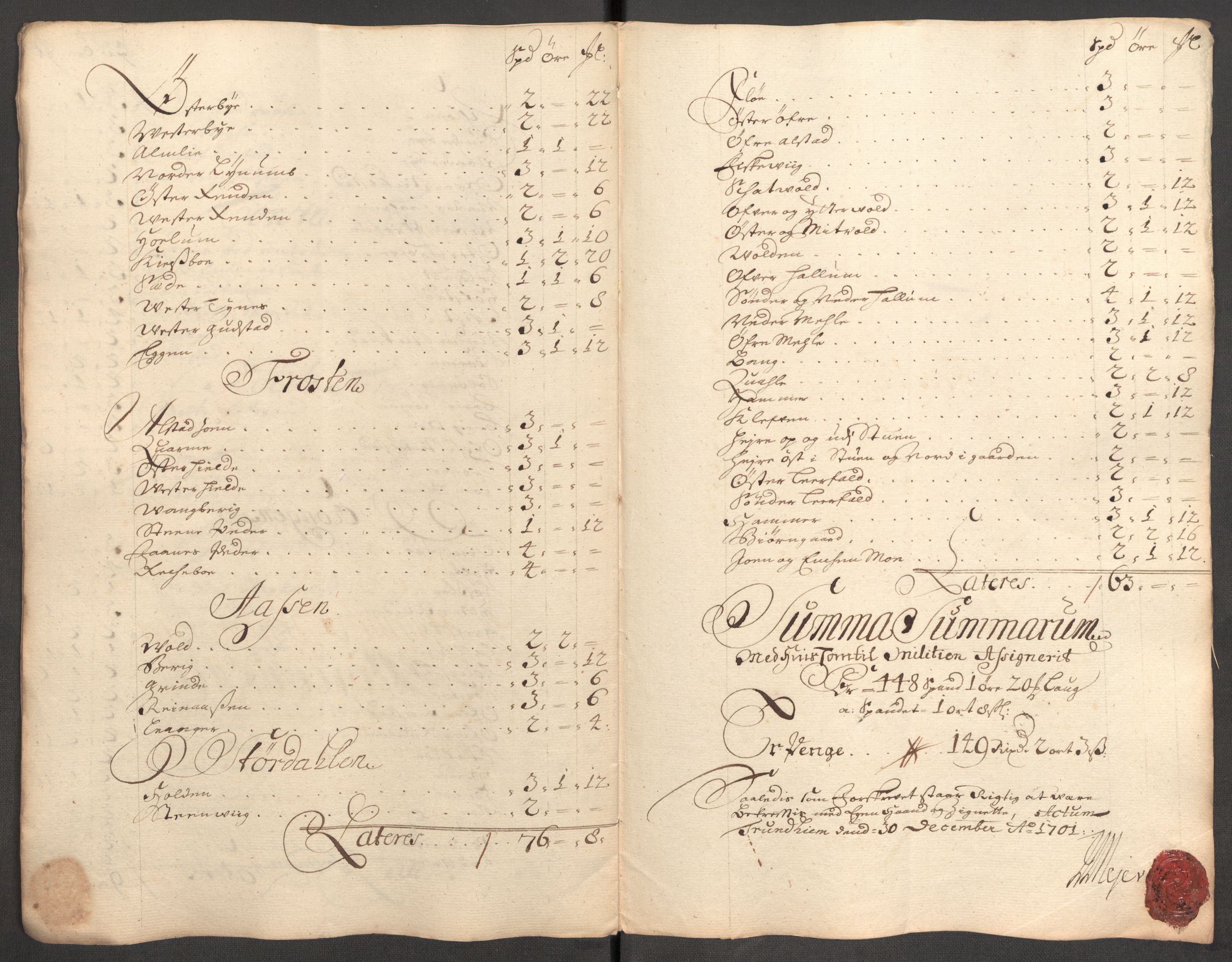 Rentekammeret inntil 1814, Reviderte regnskaper, Fogderegnskap, AV/RA-EA-4092/R62/L4193: Fogderegnskap Stjørdal og Verdal, 1701-1702, s. 76