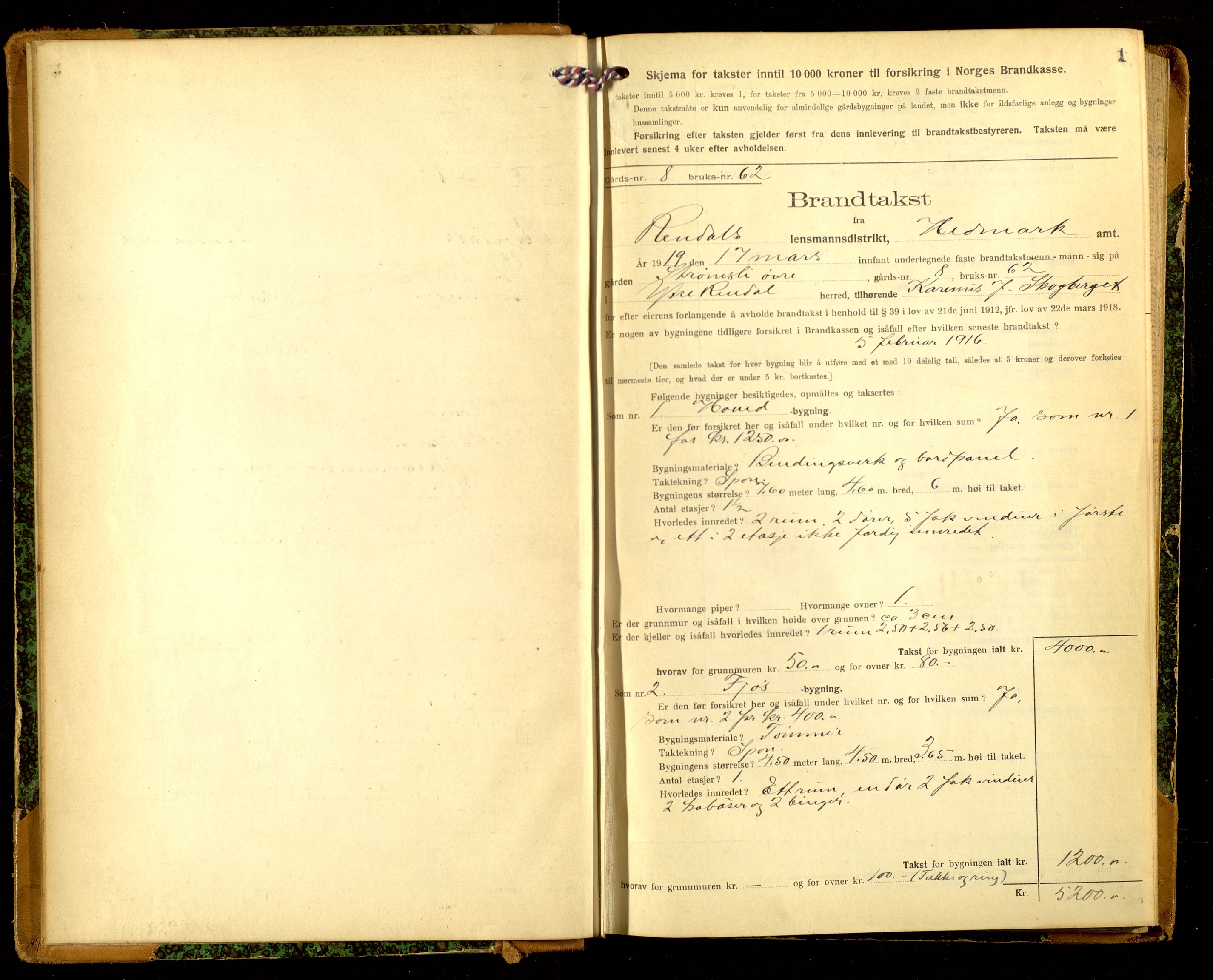 Norges Brannkasse, Rendalen, AV/SAH-NBRANR-024/F/L0016: Branntakstprotokoll, 1919-1921
