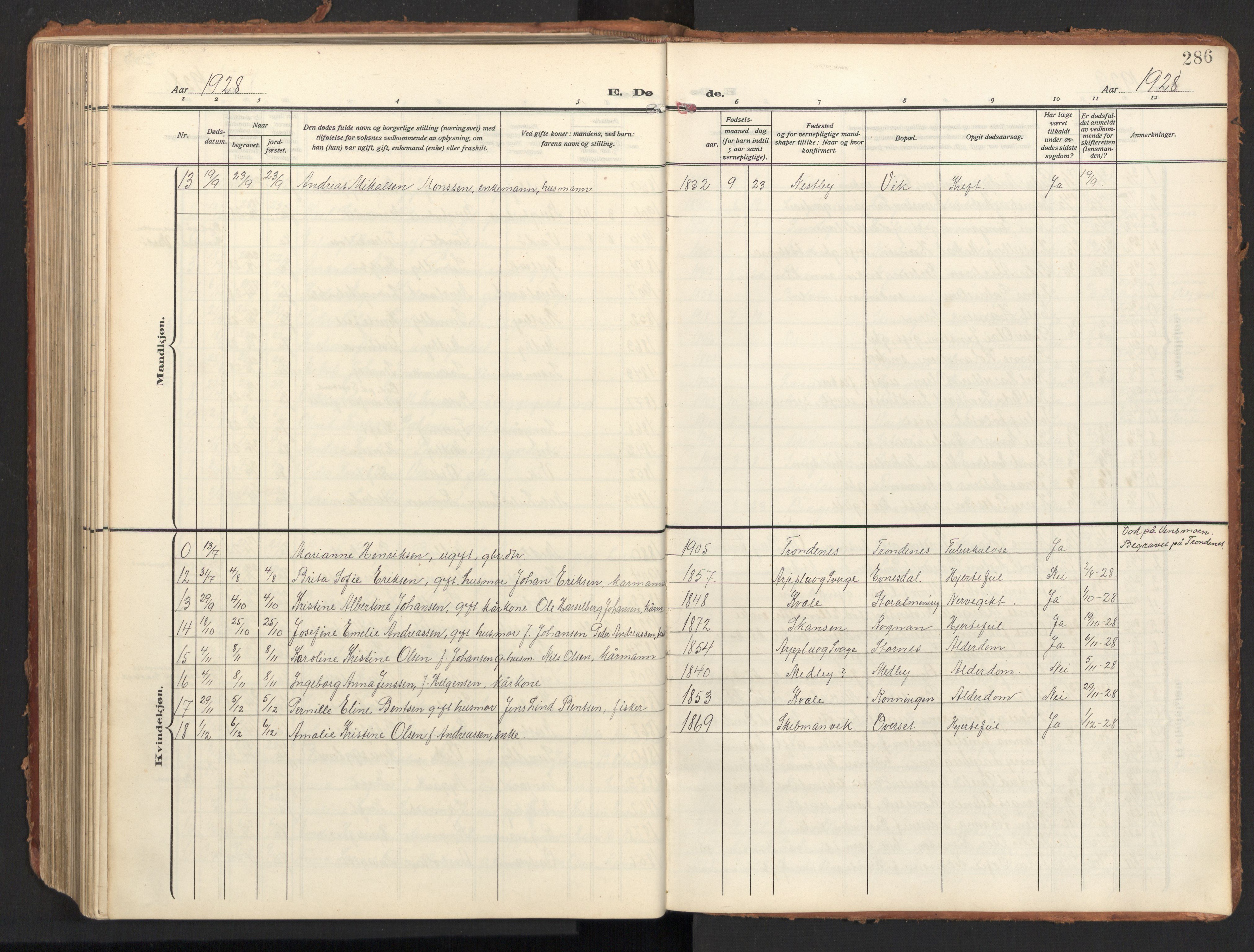 Ministerialprotokoller, klokkerbøker og fødselsregistre - Nordland, AV/SAT-A-1459/847/L0683: Klokkerbok nr. 847C11, 1908-1929, s. 286