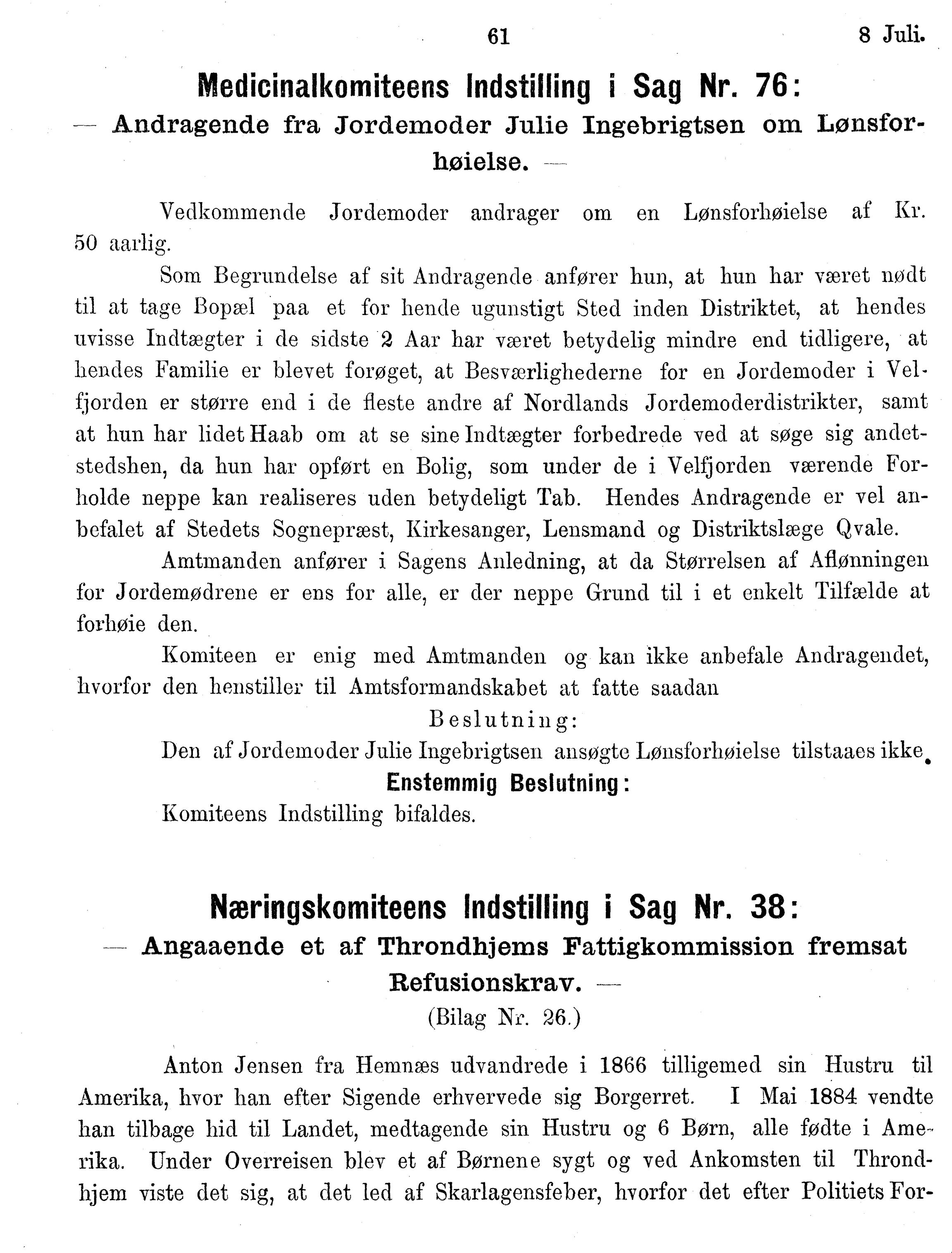 Nordland Fylkeskommune. Fylkestinget, AIN/NFK-17/176/A/Ac/L0014: Fylkestingsforhandlinger 1881-1885, 1881-1885