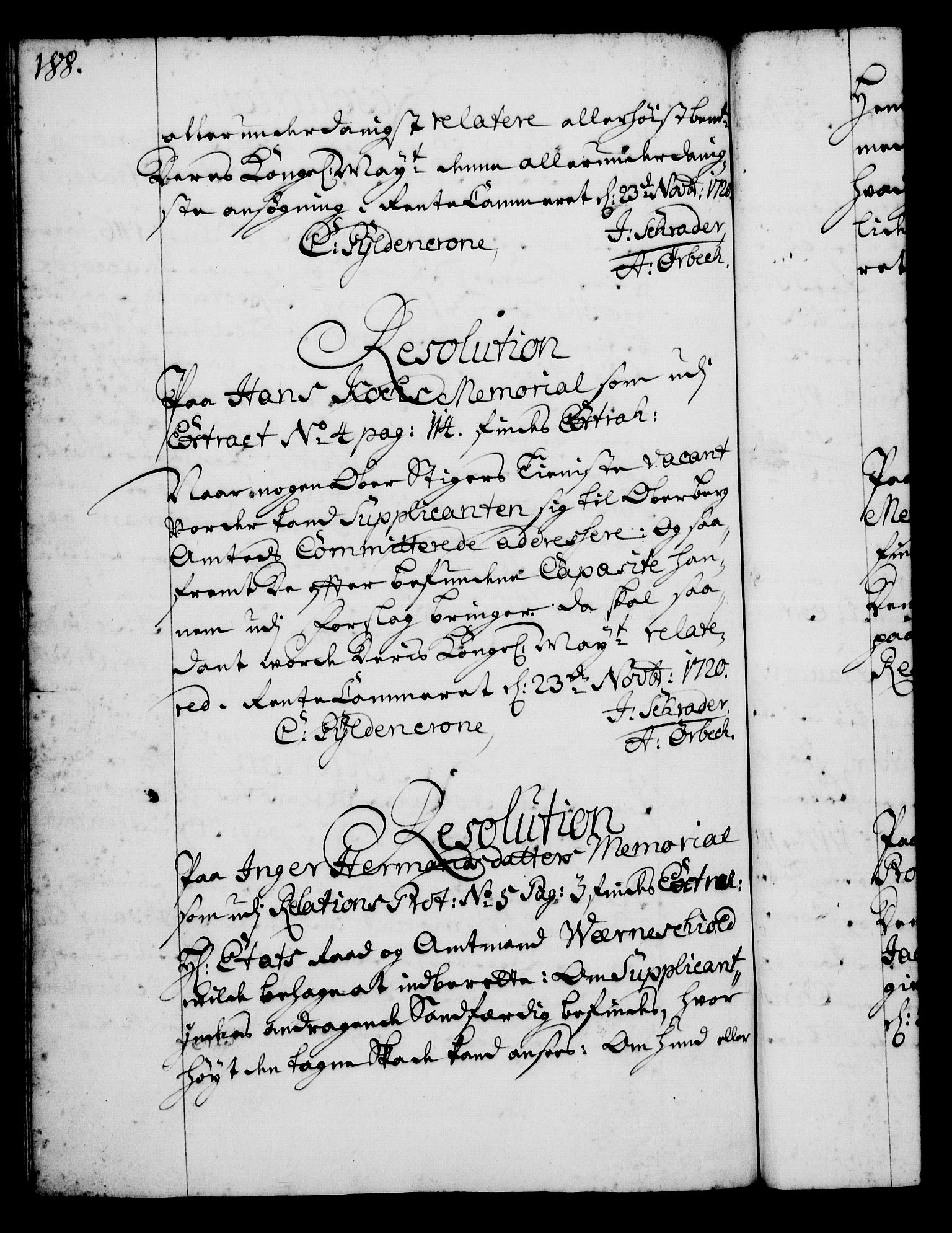Rentekammeret, Kammerkanselliet, RA/EA-3111/G/Gg/Gga/L0001: Norsk ekspedisjonsprotokoll med register (merket RK 53.1), 1720-1723, s. 188