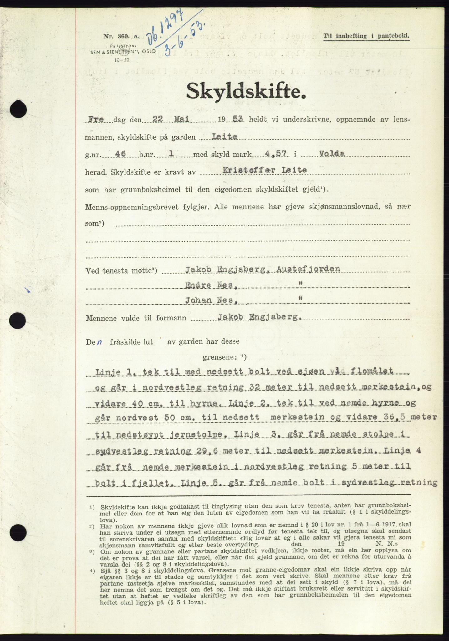 Søre Sunnmøre sorenskriveri, AV/SAT-A-4122/1/2/2C/L0095: Pantebok nr. 21A, 1953-1953, Dagboknr: 1297/1953