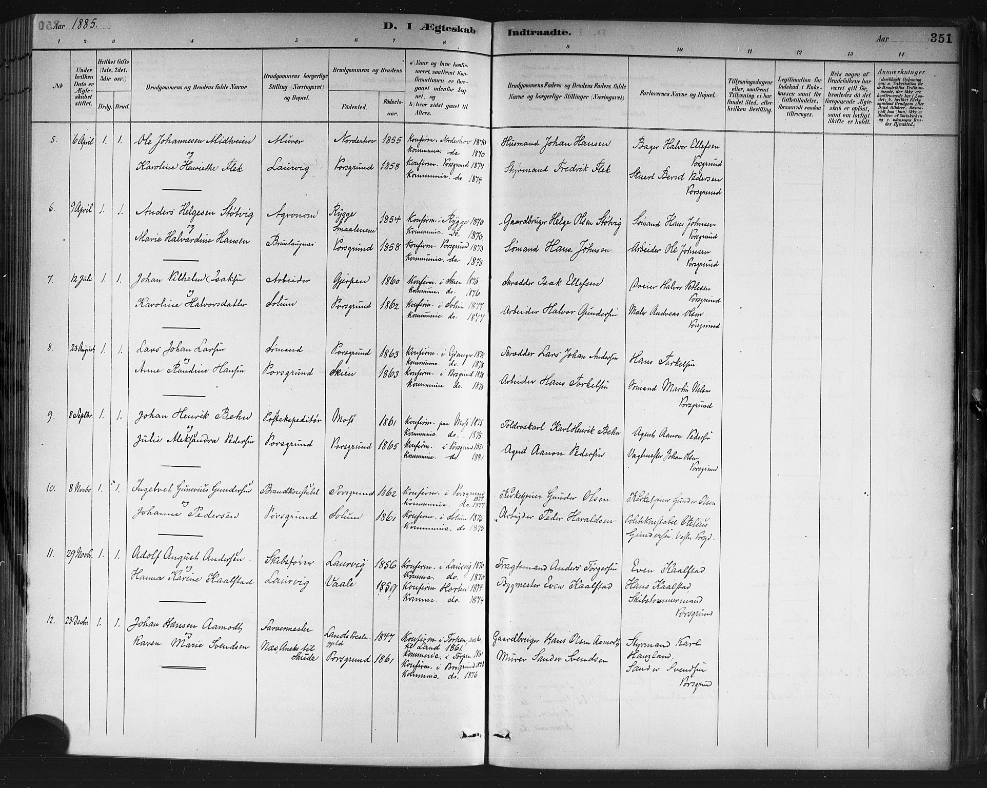 Porsgrunn kirkebøker , AV/SAKO-A-104/G/Gb/L0005: Klokkerbok nr. II 5, 1883-1915, s. 351